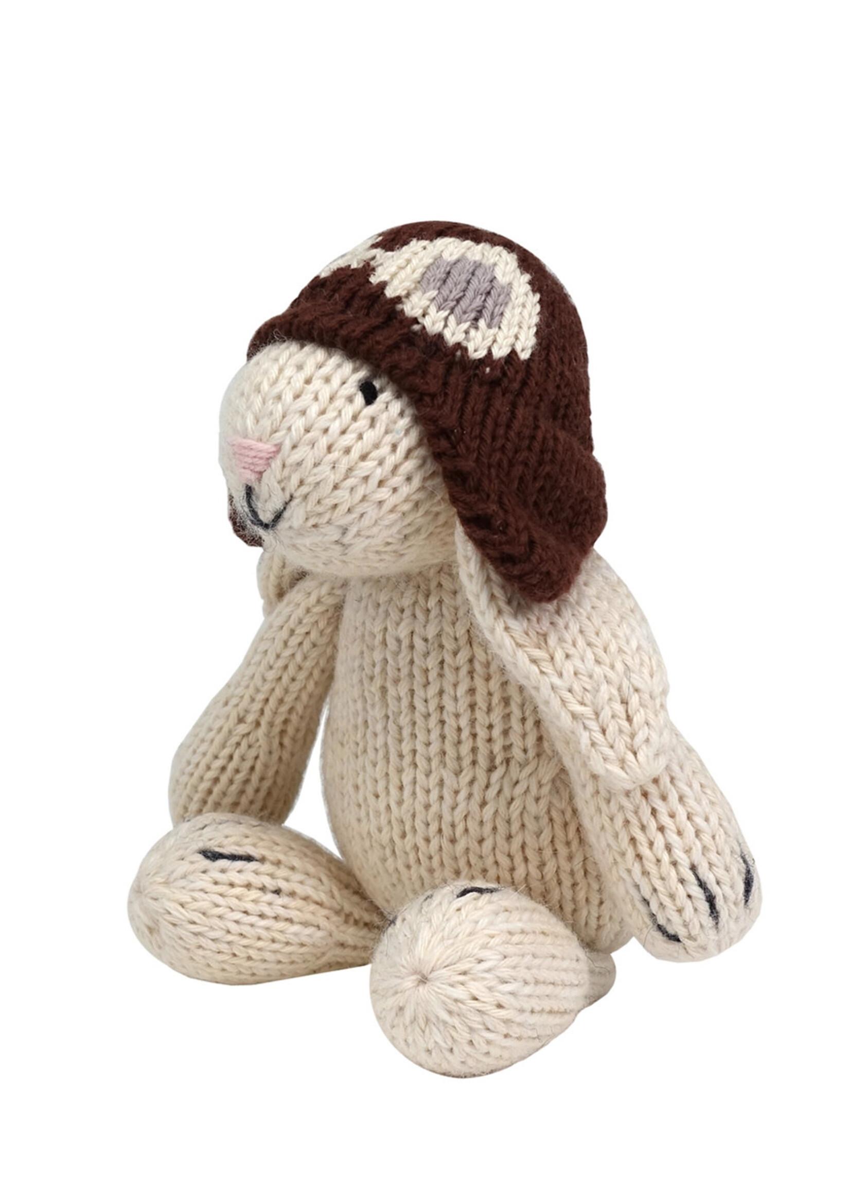 Melange Collection Knit Toy White Bunny with Aviator Hat