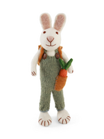 Gry and Sif Felt White Boy Bunny with Carrot & Backpack