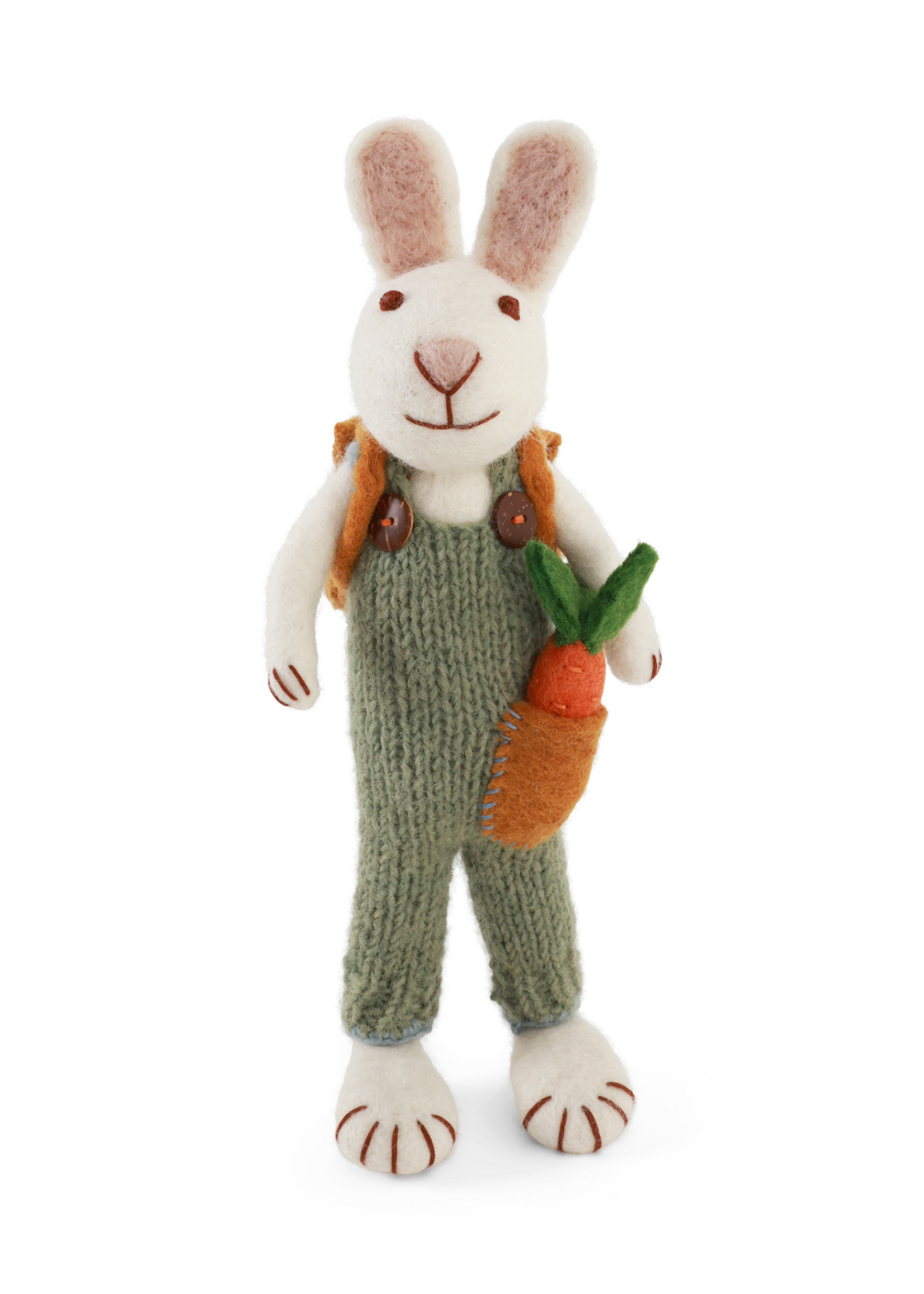 Gry and Sif Felt White Boy Bunny with Carrot & Backpack