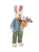 Gry and Sif Felt White Boy Bunny with Bouquet