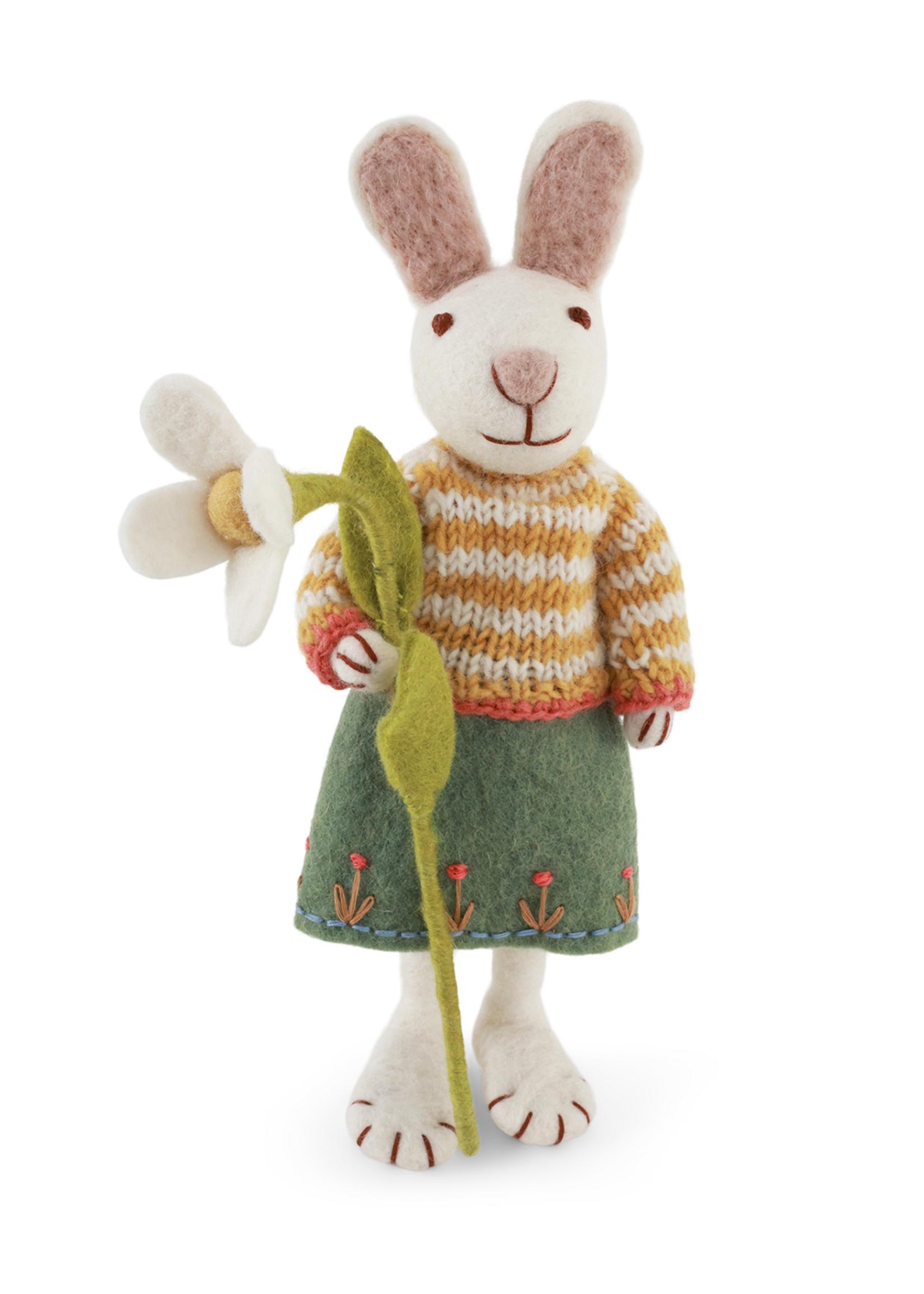 Gry and Sif Felt White Girly Bunny with Skirt & Snowdrop