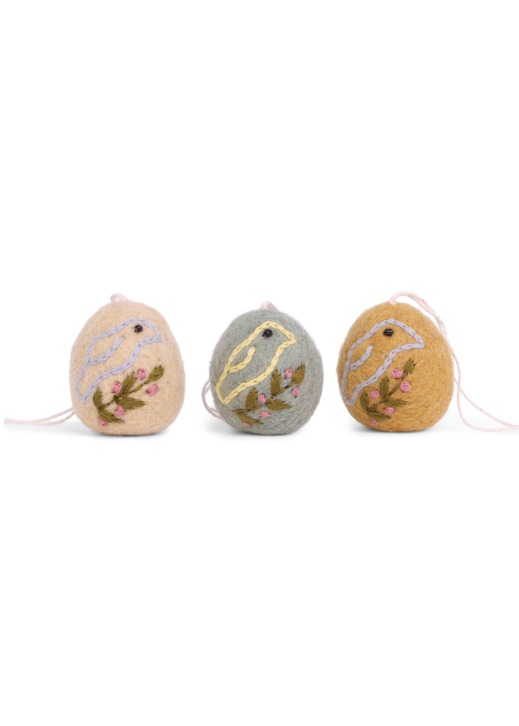 Gry and Sif Felt Egg with Birds Ornament Set