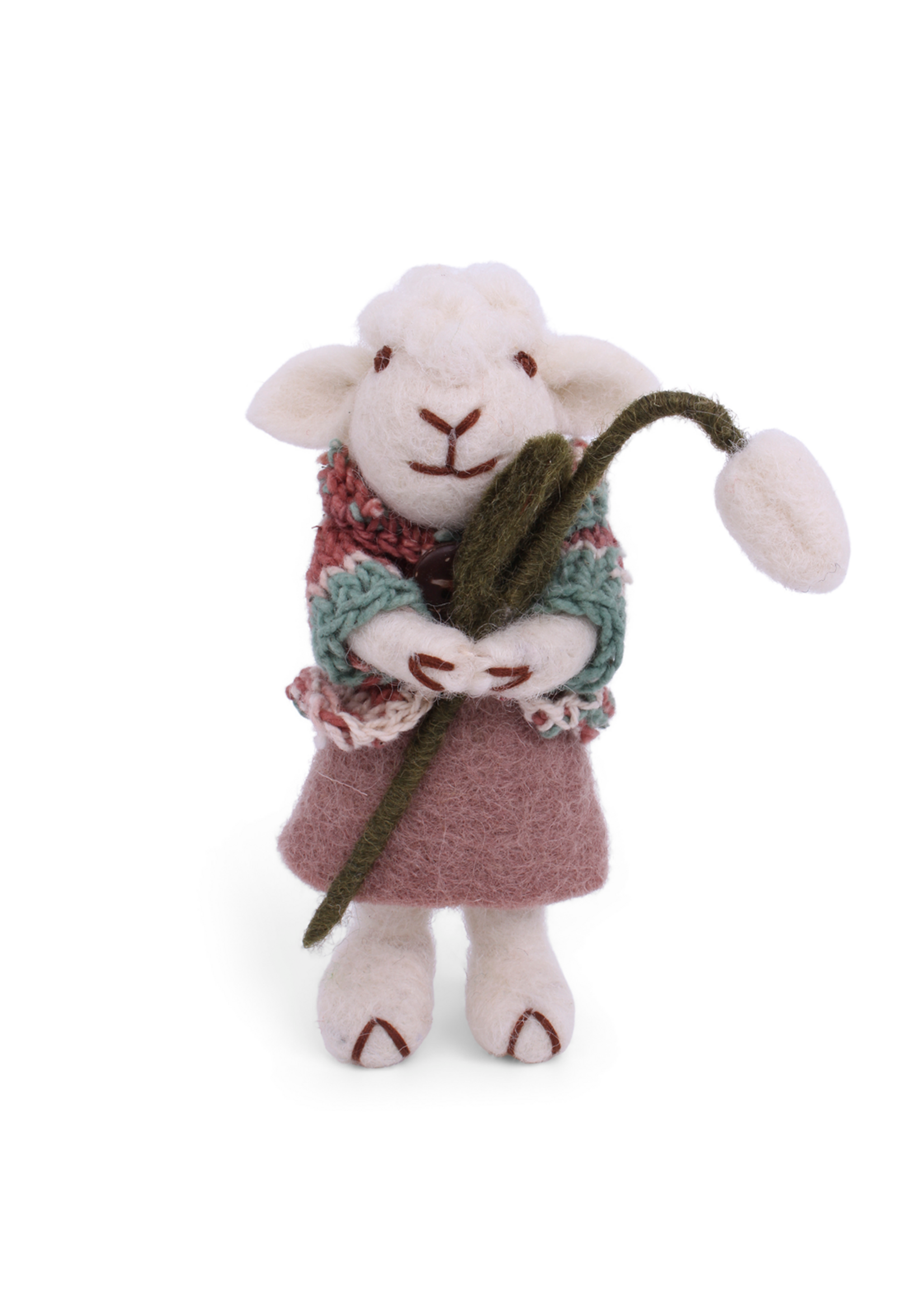 Gry and Sif Felt White Sheep with Skirt & Snowdrop Ornament