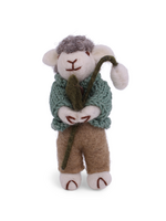 Gry and Sif Felt Grey Sheep Ornament - Jacket & Snowdrop