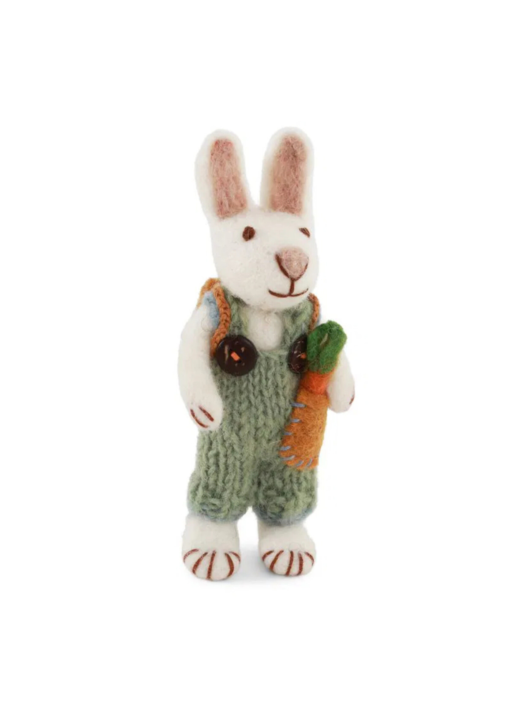 Gry and Sif Felt White Boy Bunny with Carrot & Backpack Ornament