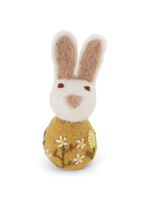 Gry and Sif Small Felt Bunny with Flower Embroidery Ornament  - Ochre
