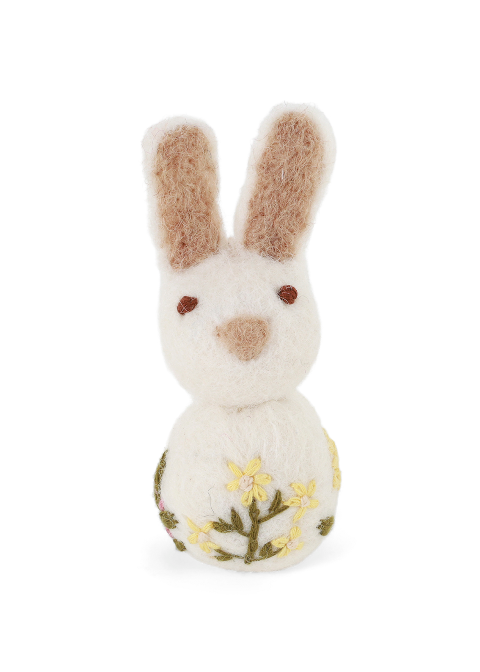 Gry and Sif Small Felt Bunny with Flower Embroidery Ornament - White