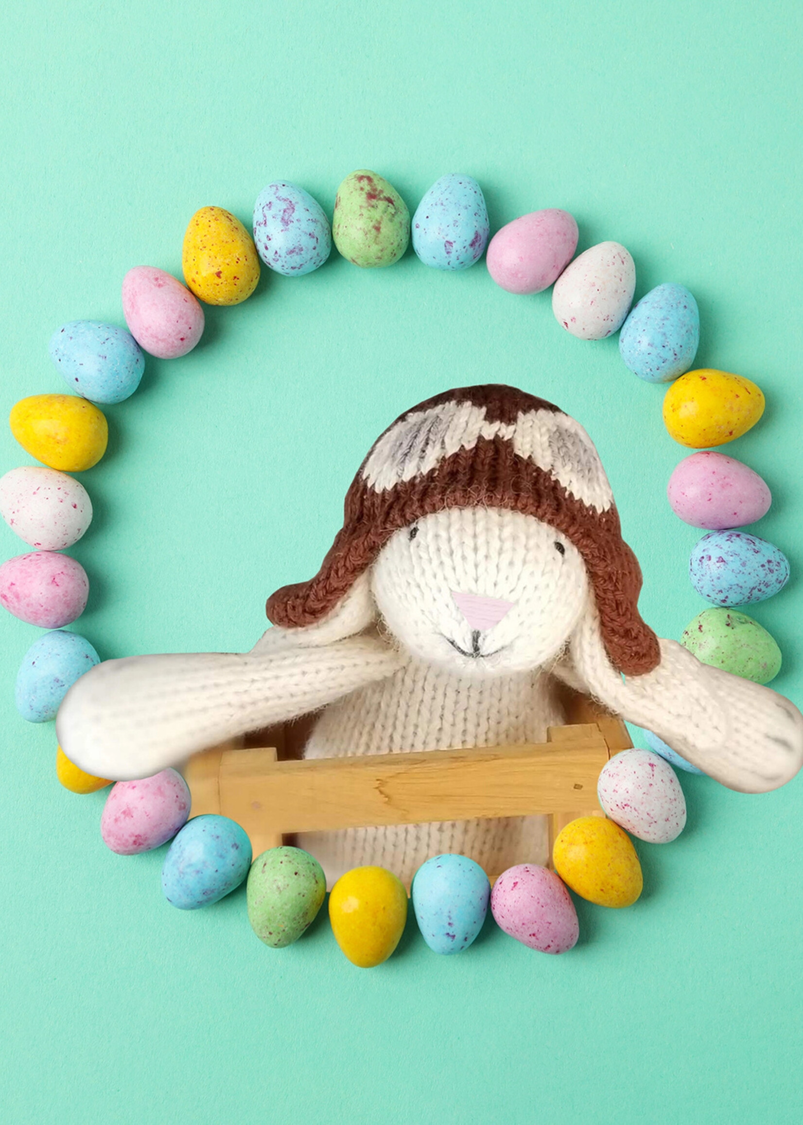 Melange Collection Knit Toy White Bunny with Aviator Hat