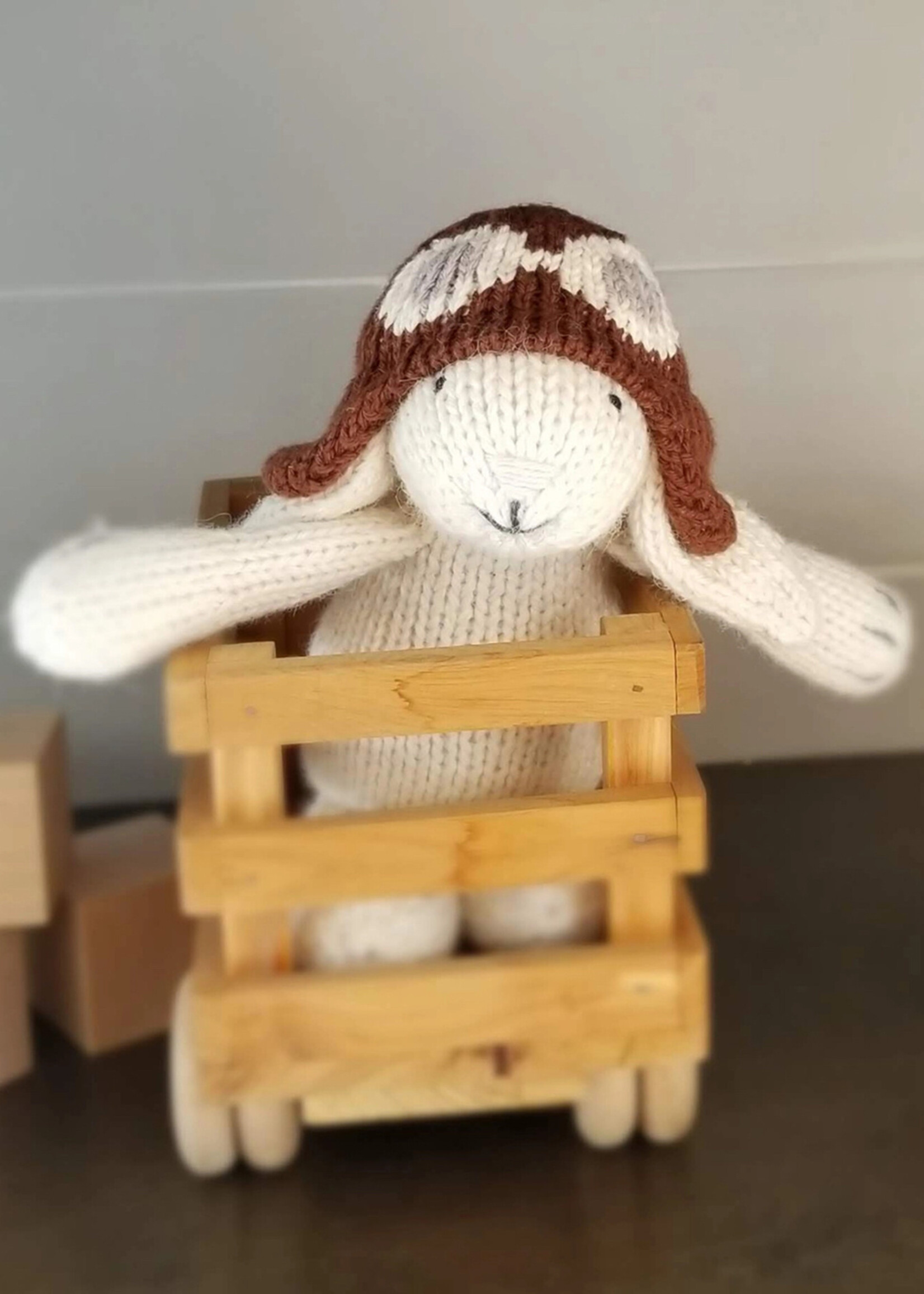 Melange Collection Knit Toy White Bunny with Aviator Hat