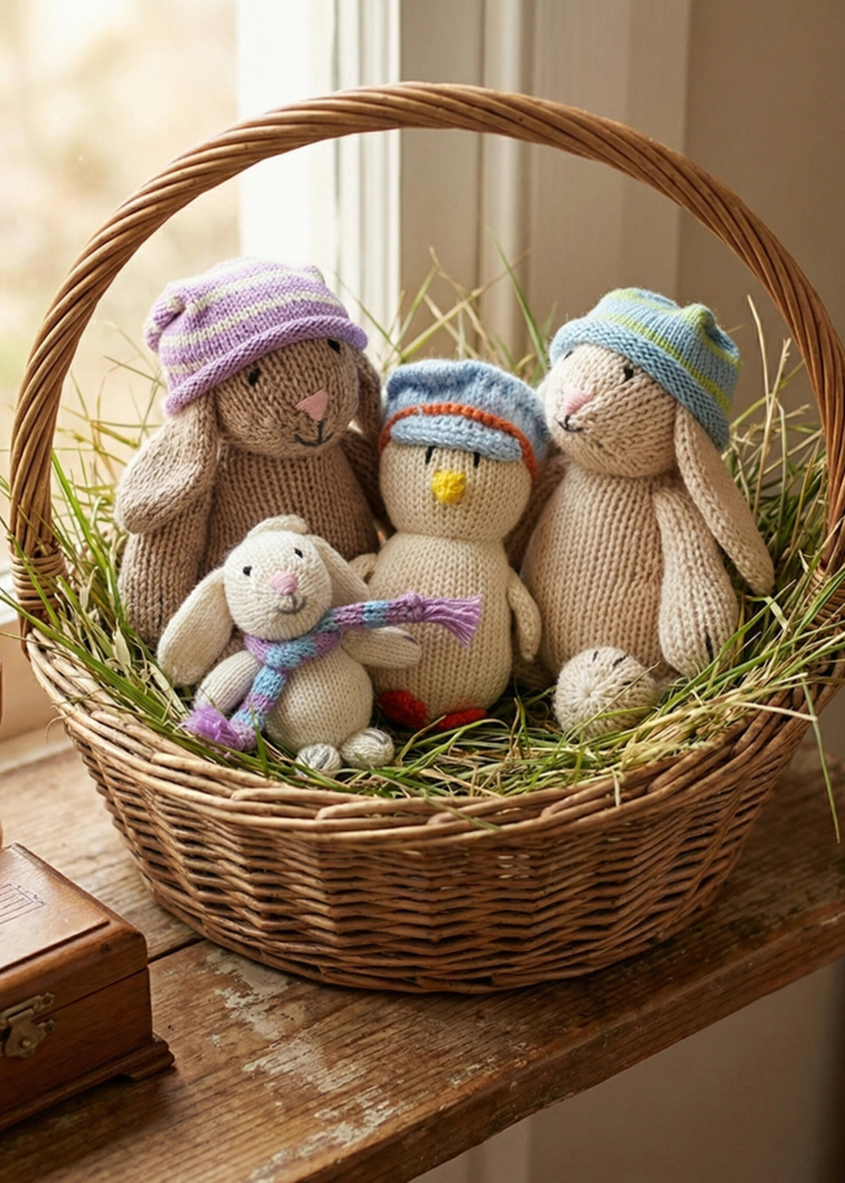 Melange Collection Knit Toy White Bunny with Slouch Hat