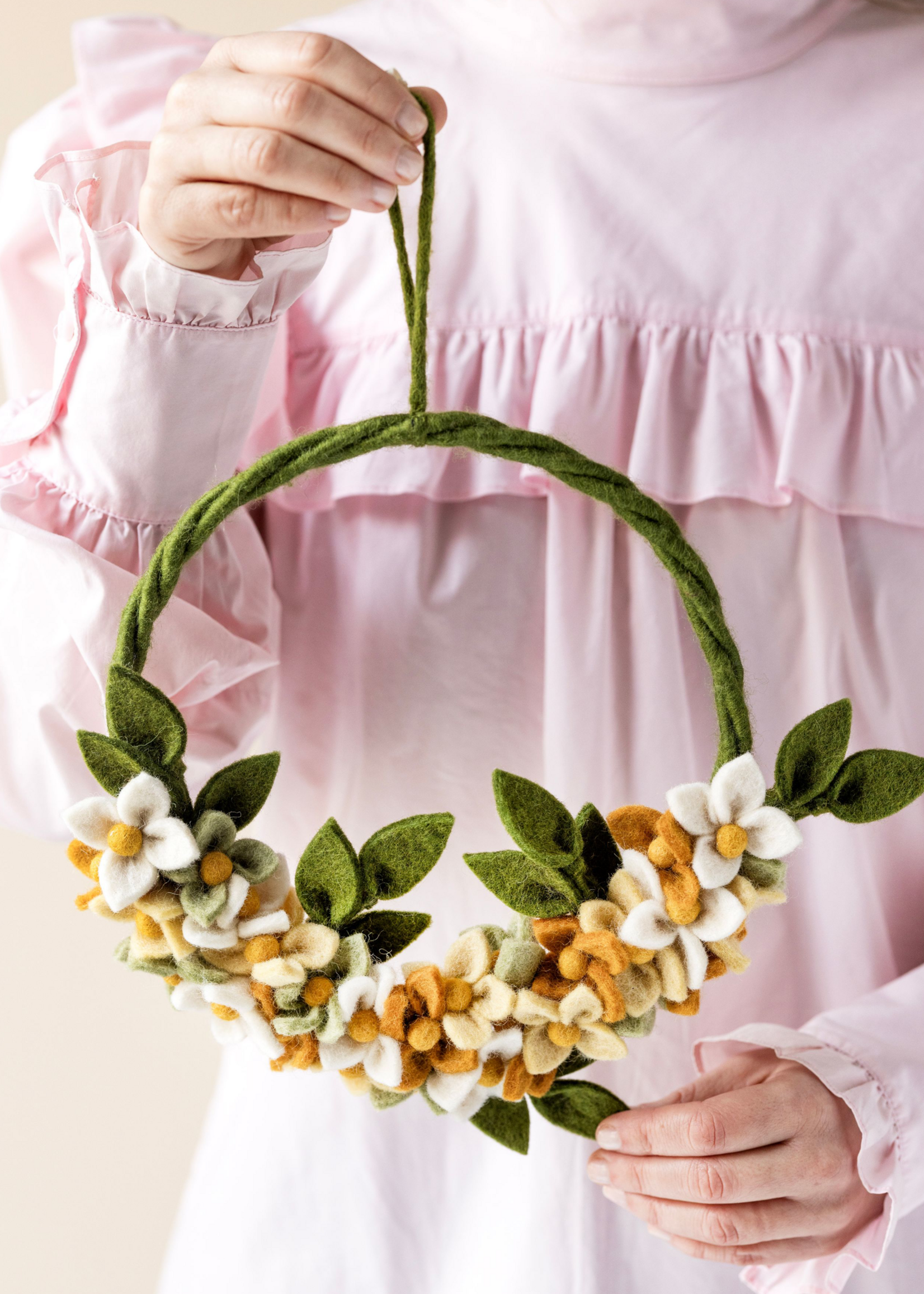 Gry and Sif Yellow Dawn Flower Felt Wreath