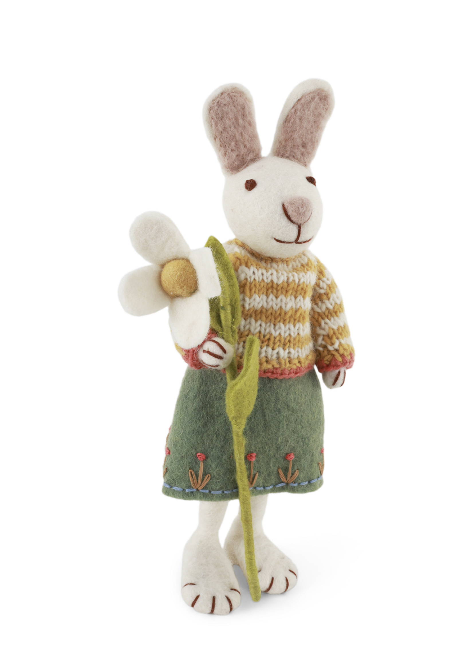 Gry and Sif Felt White Girly Bunny with Skirt & Snowdrop