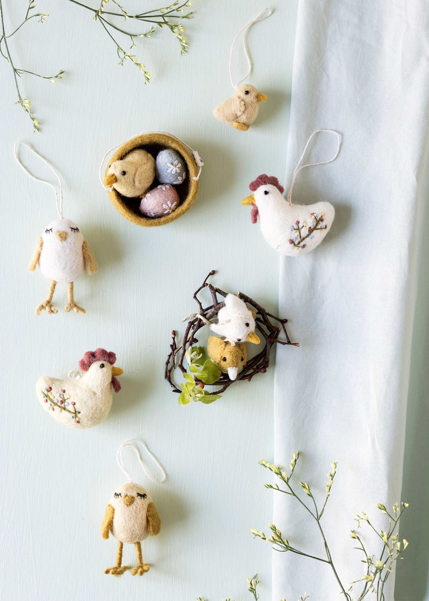 Gry and Sif Felt Chicklet Bird Ornament Set