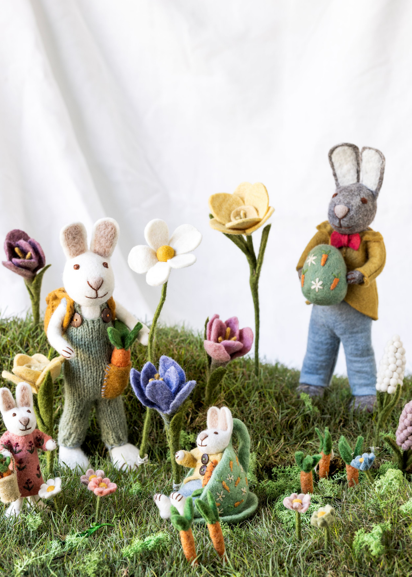 Gry and Sif Felt White Girly Bunny with Carrot Basket Ornament