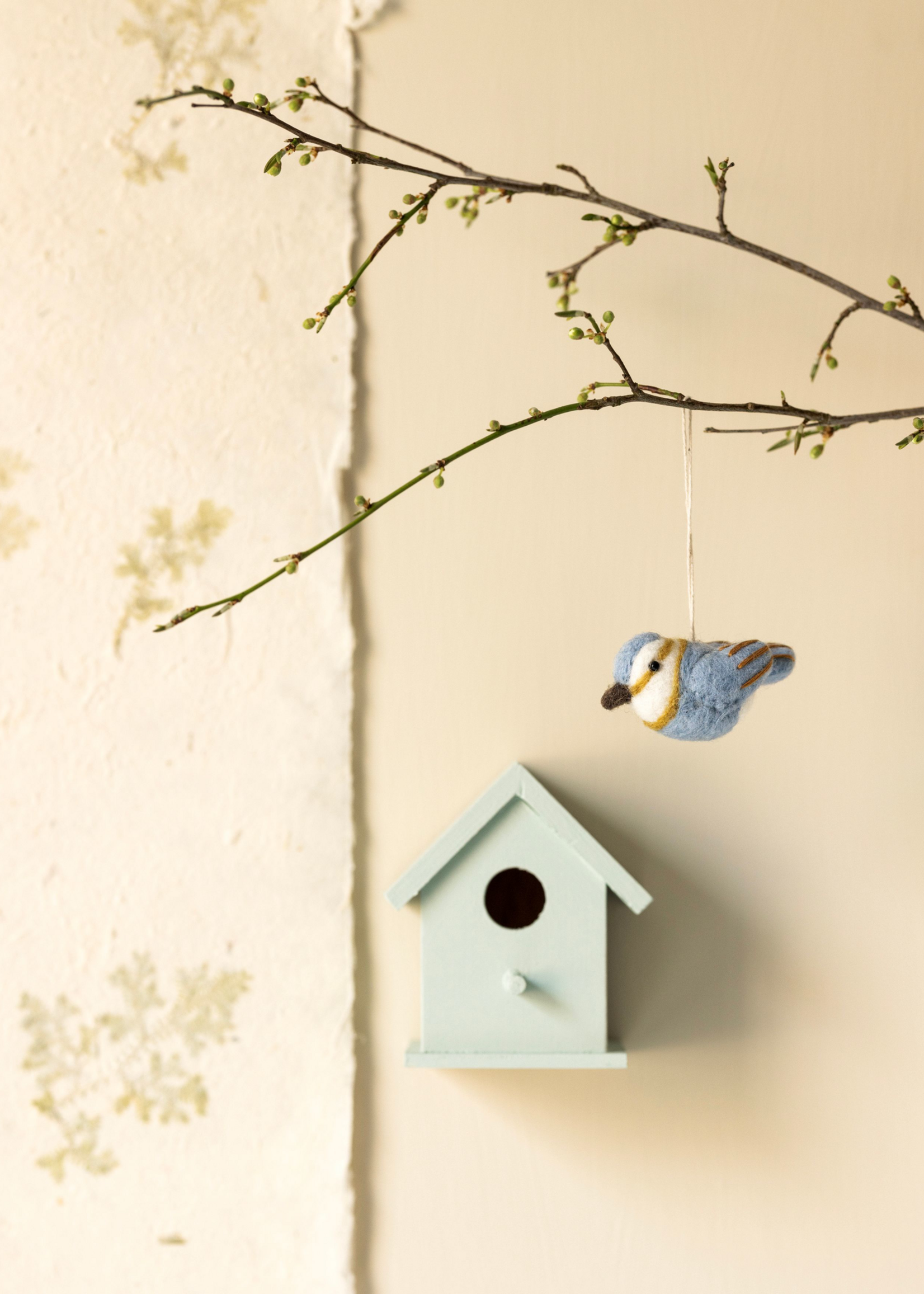 Gry and Sif Felt Spinus Bird Ornament - Blue