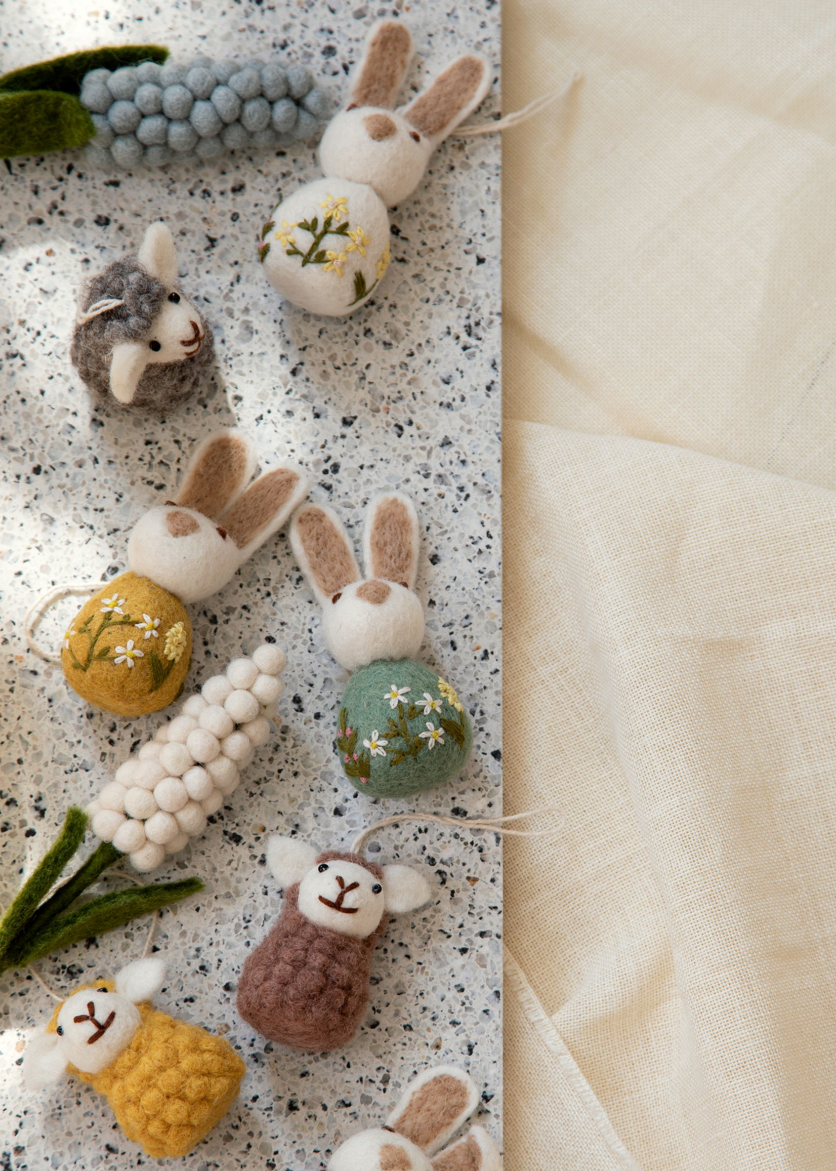 Gry and Sif Small Felt Bunny with Flower Embroidery Ornament - Lavender