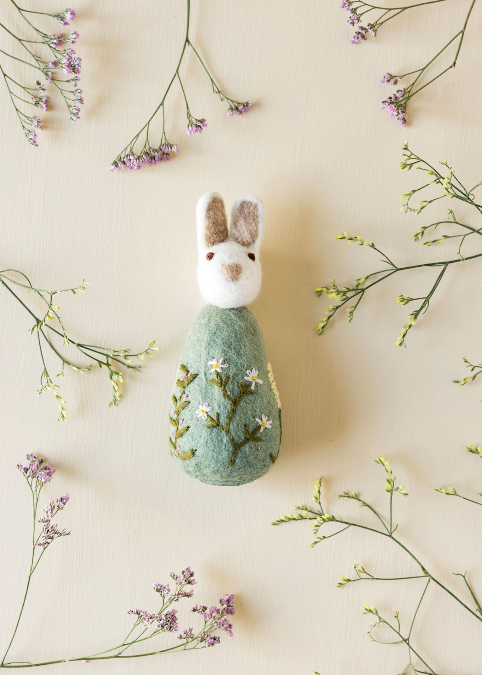 Gry and Sif Felt Big Bunny with Flower Embroidery