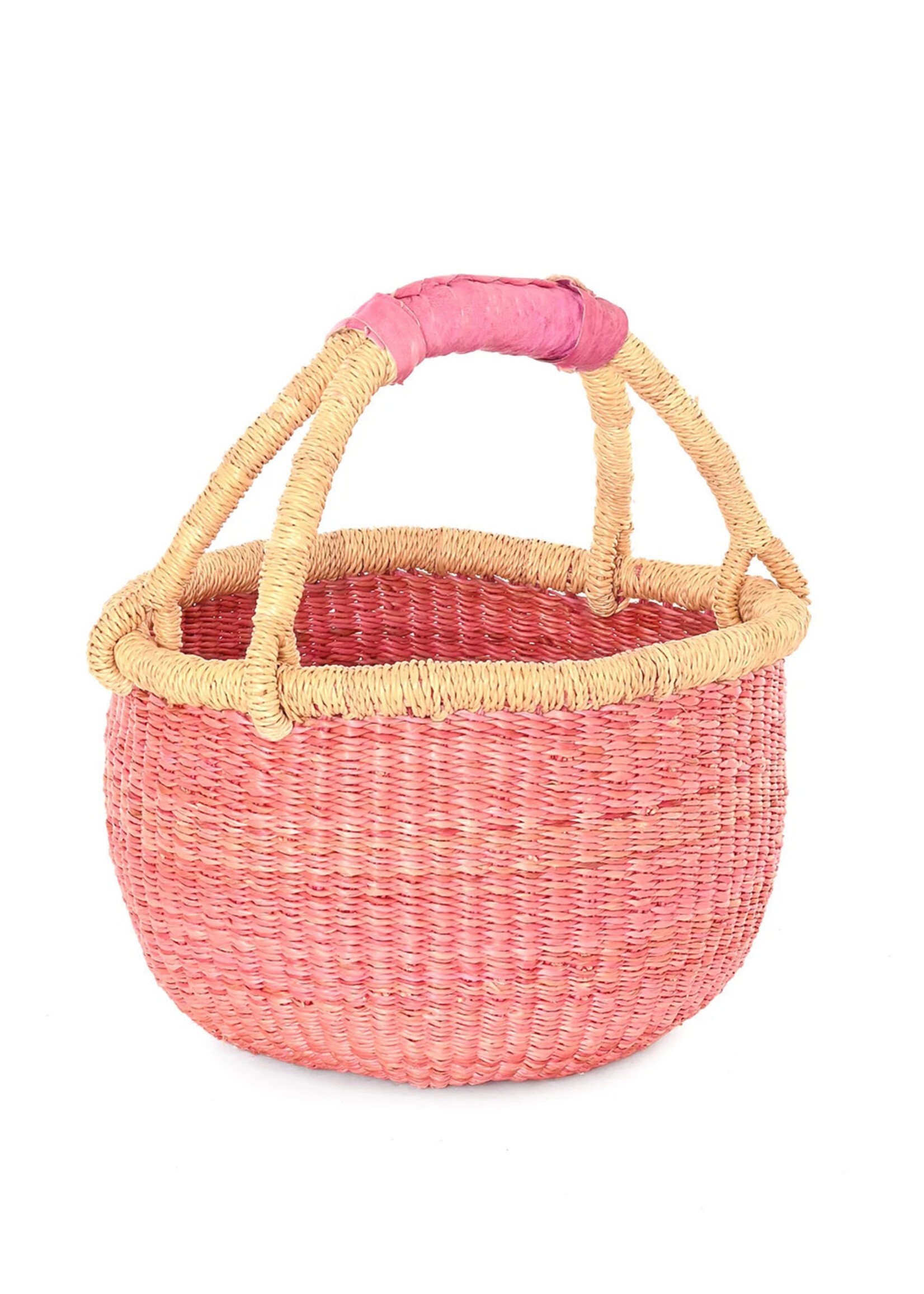 African Modern Pastel Pink Baby Bolga Market Basket