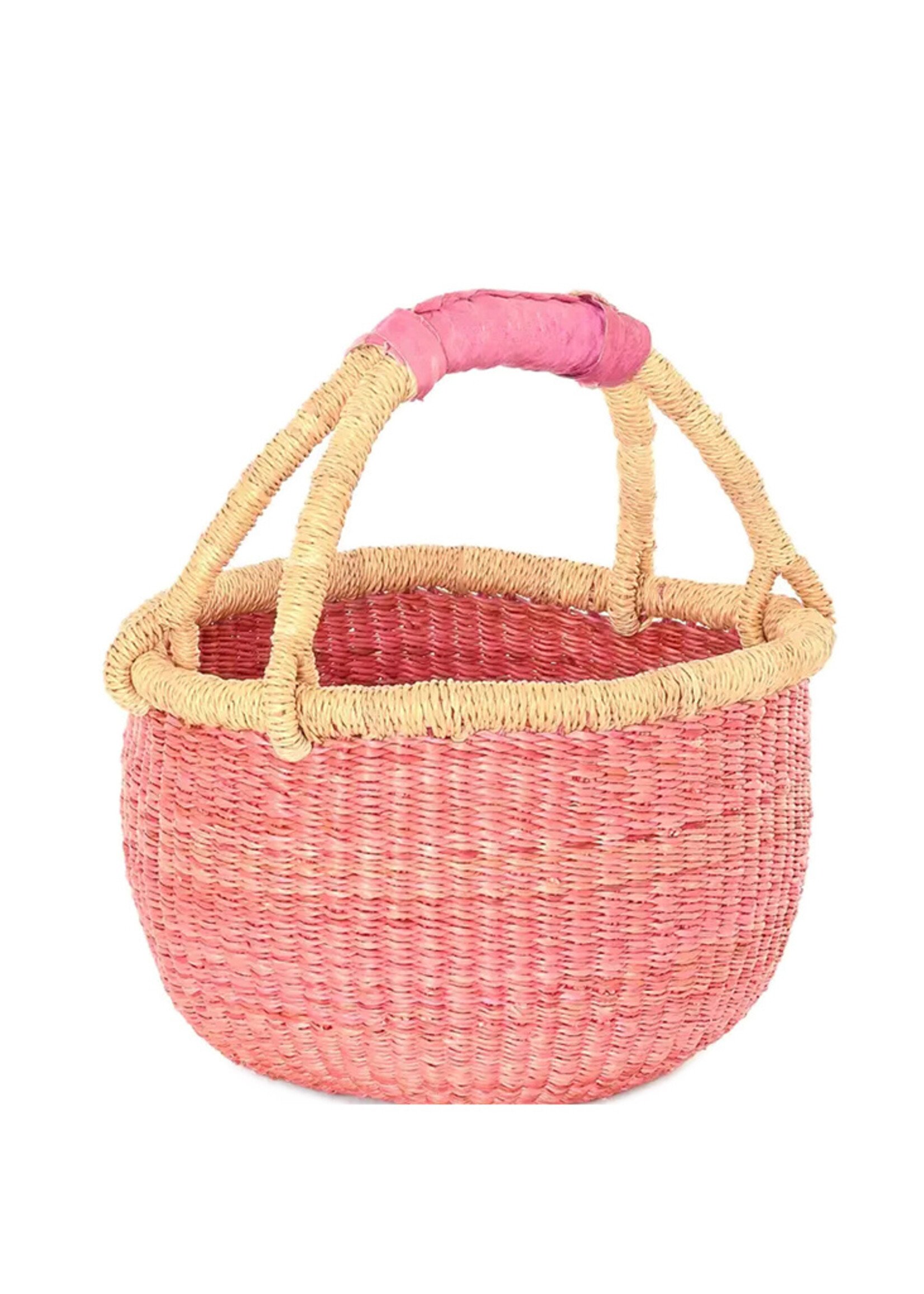 African Modern Pastel Pink Baby Bolga Market Basket