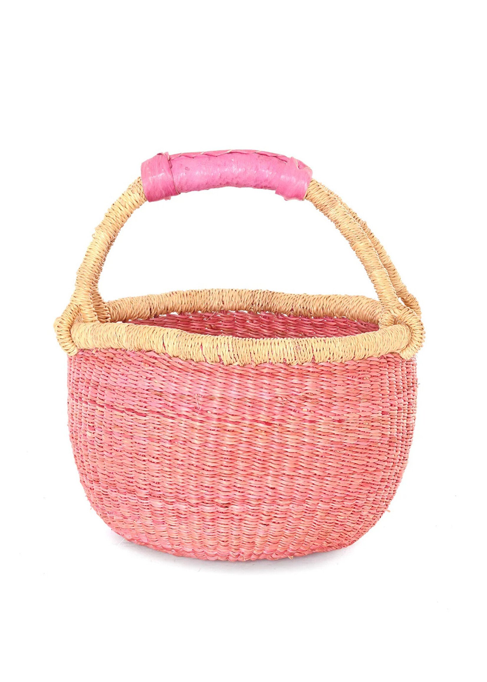 African Modern Pastel Pink Baby Bolga Market Basket