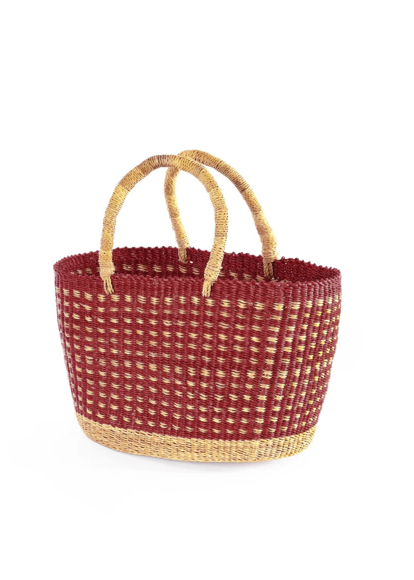 African Modern Oval Grass Tote Basket - Strawberry Fields