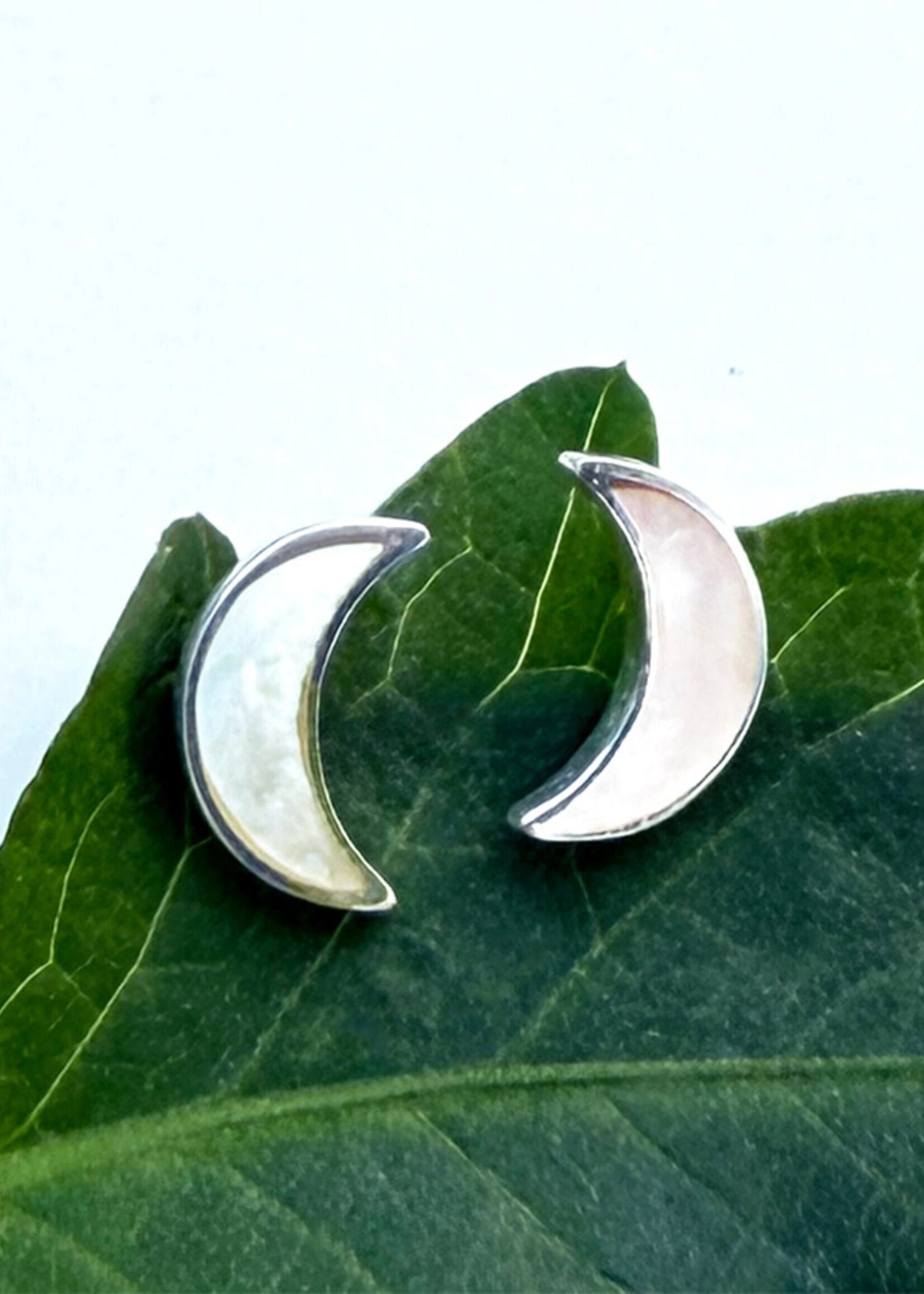 Women's Peace Collection Mother of Pearl Moon Stud Earrings