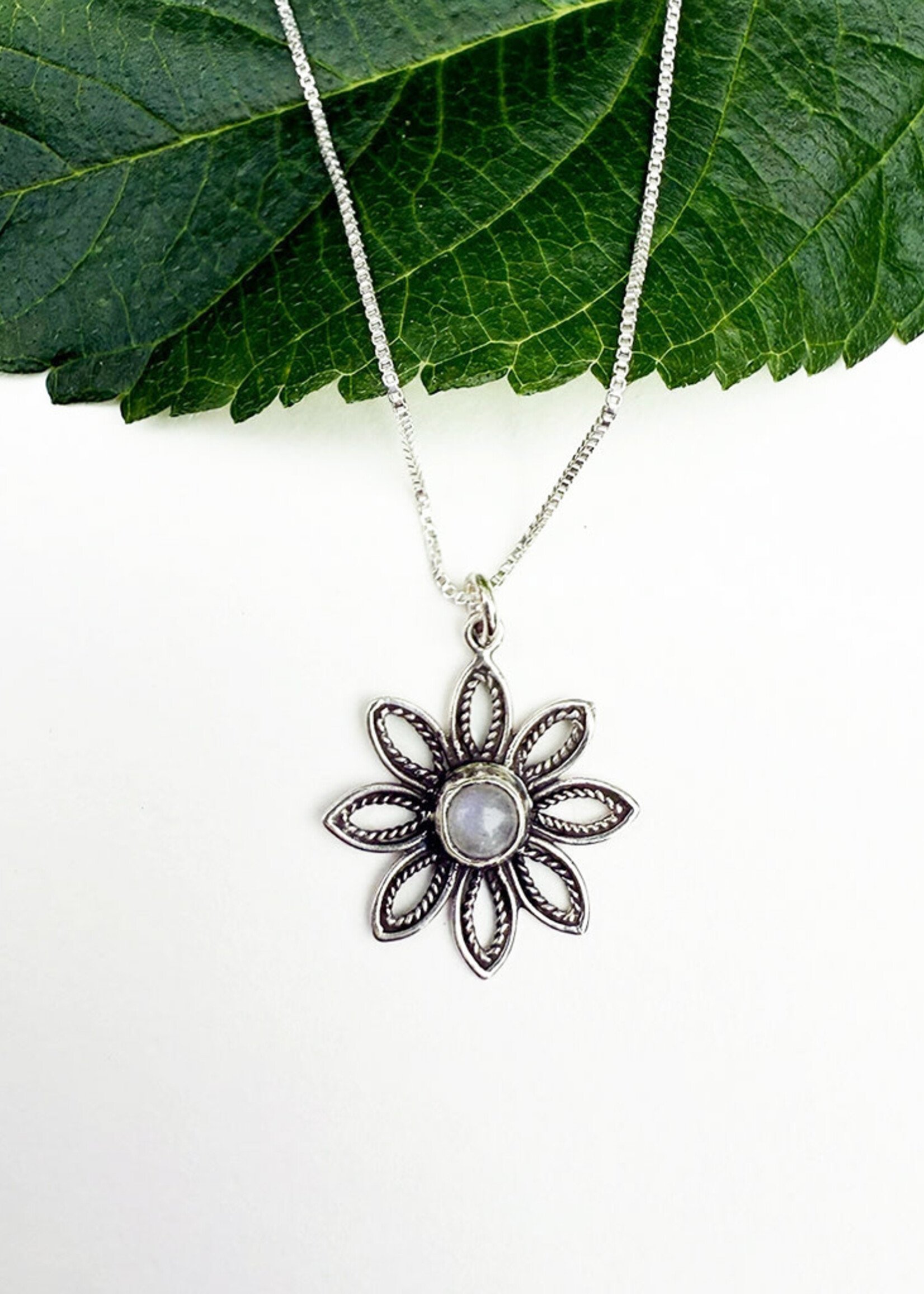 Women's Peace Collection Rainbow Moonstone Flower Necklace