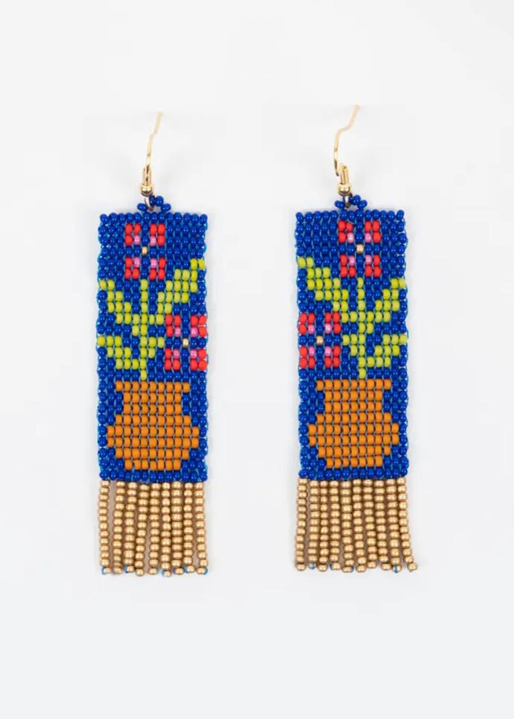 Altiplano Beaded Flower Pot Fringe Earrings