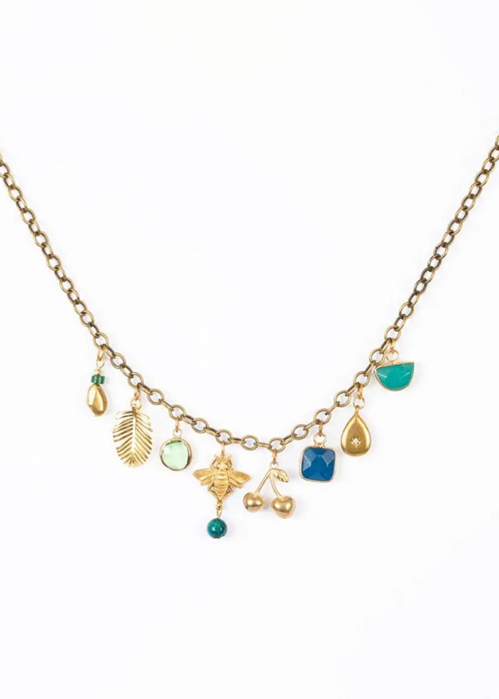 Altiplano Brass and Stone Charm Necklace