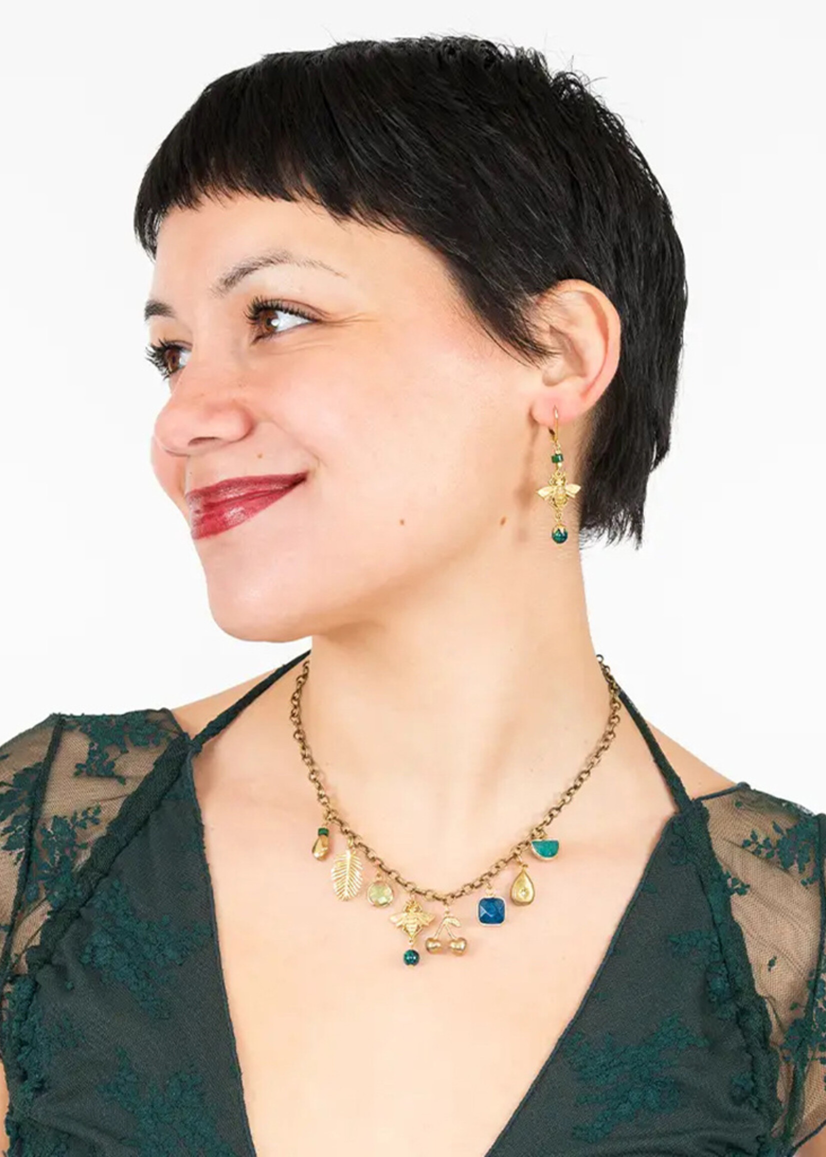 Altiplano Brass and Stone Charm Necklace