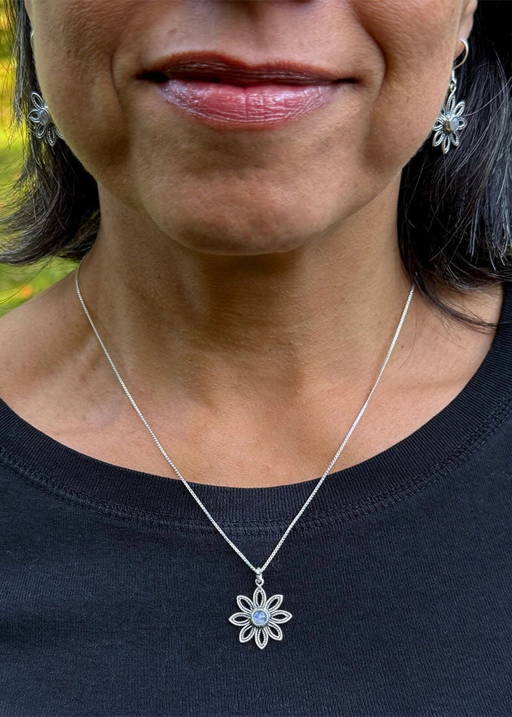 Women's Peace Collection Rainbow Moonstone Flower Necklace