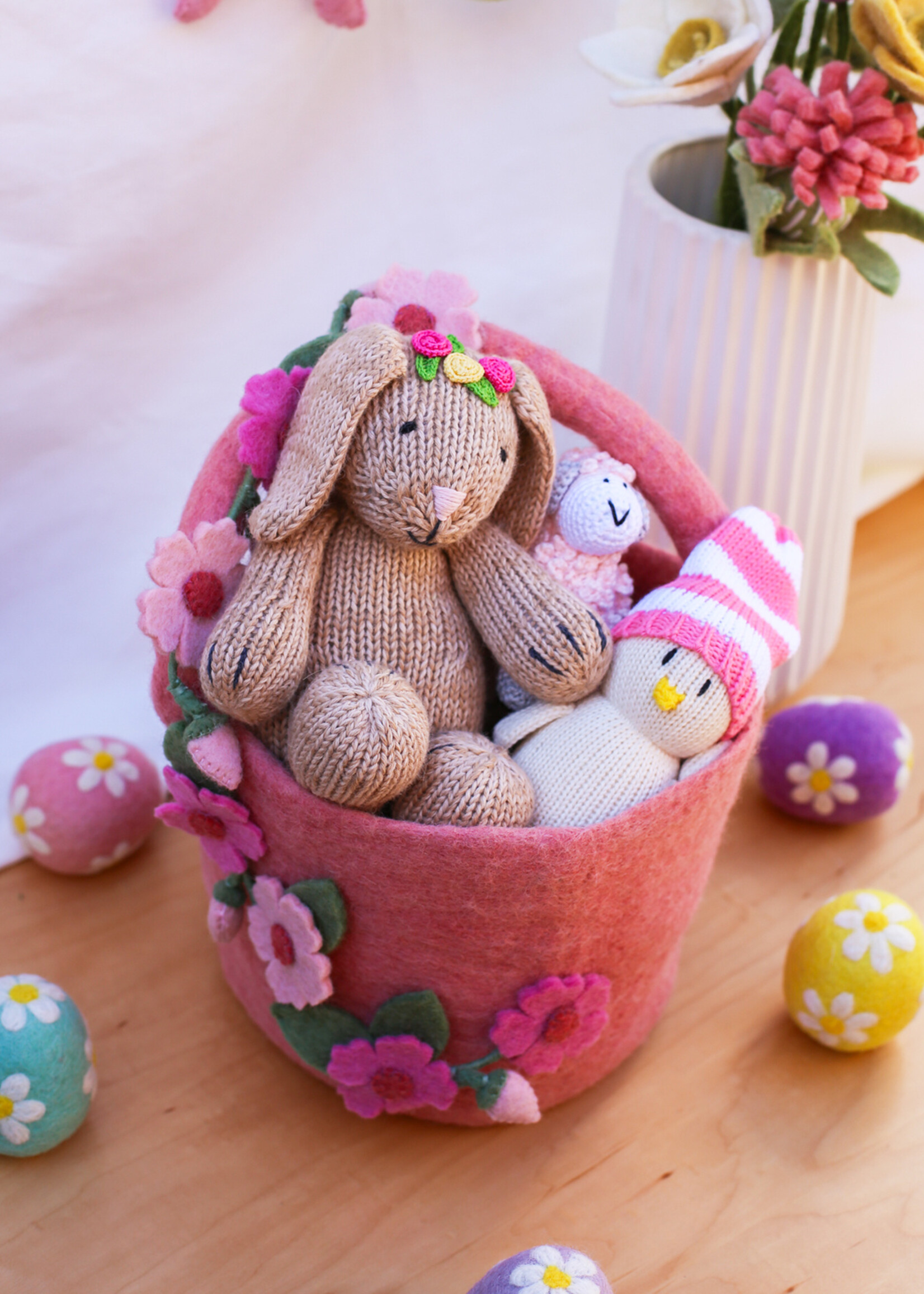 Melange Collection Knit Toy Bunny with Flowers