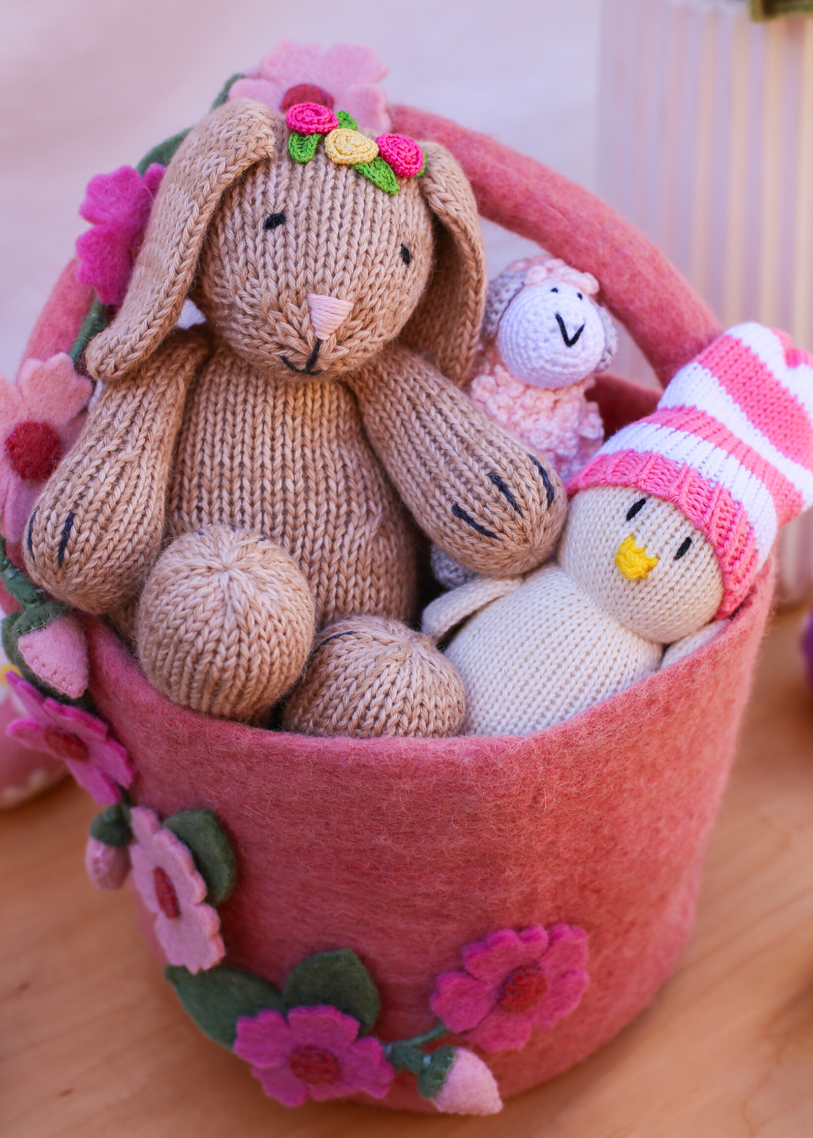 Melange Collection Knit Toy Bunny with Flowers