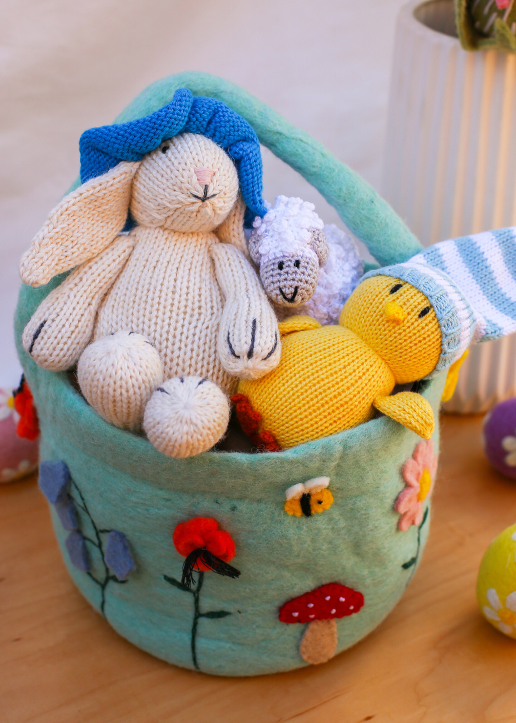 Melange Collection Knit Toy White Bunny with Blue Sun Hat