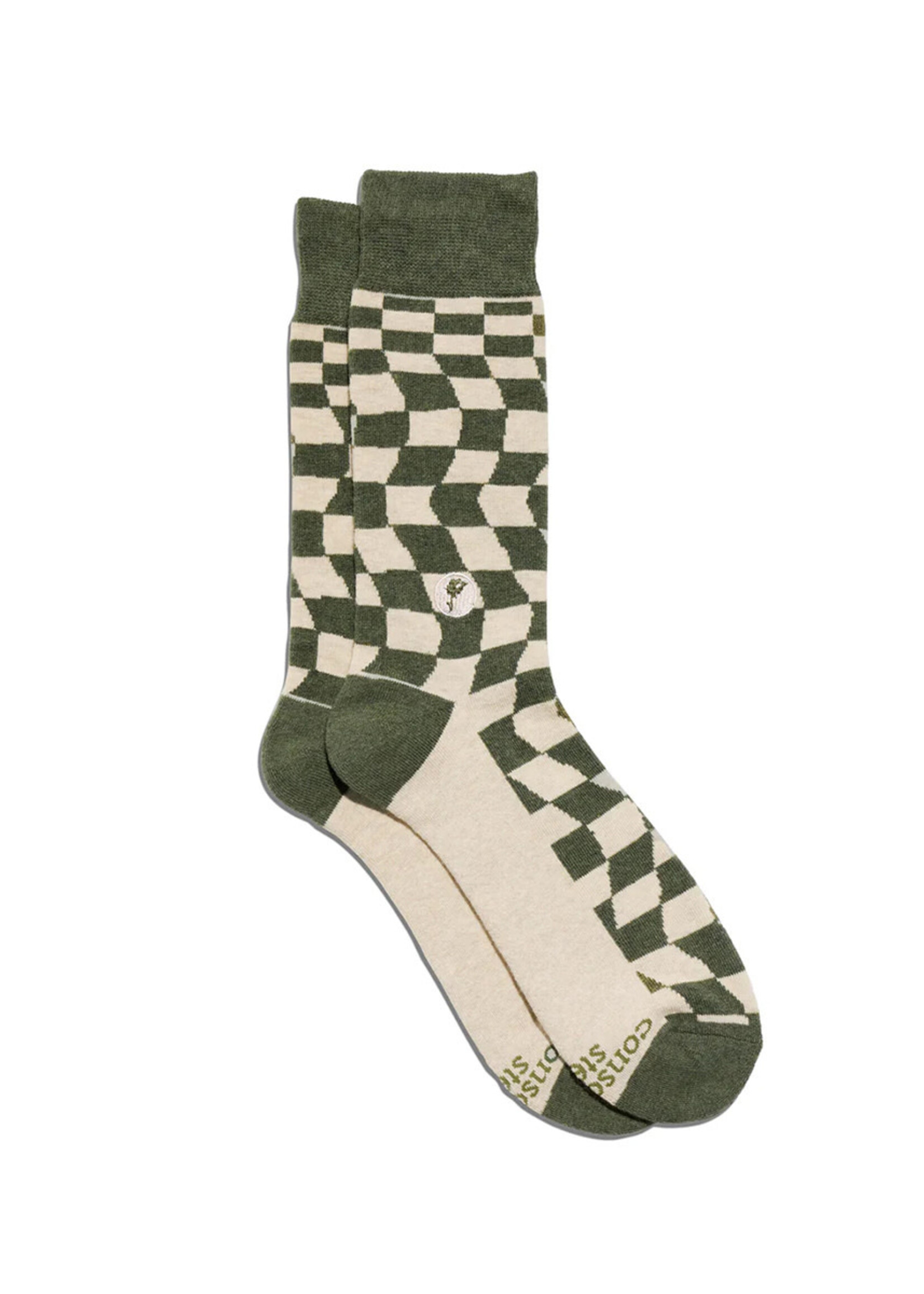 Conscious Step Men's Green Groovy Grid Socks - Supports Women's Equality