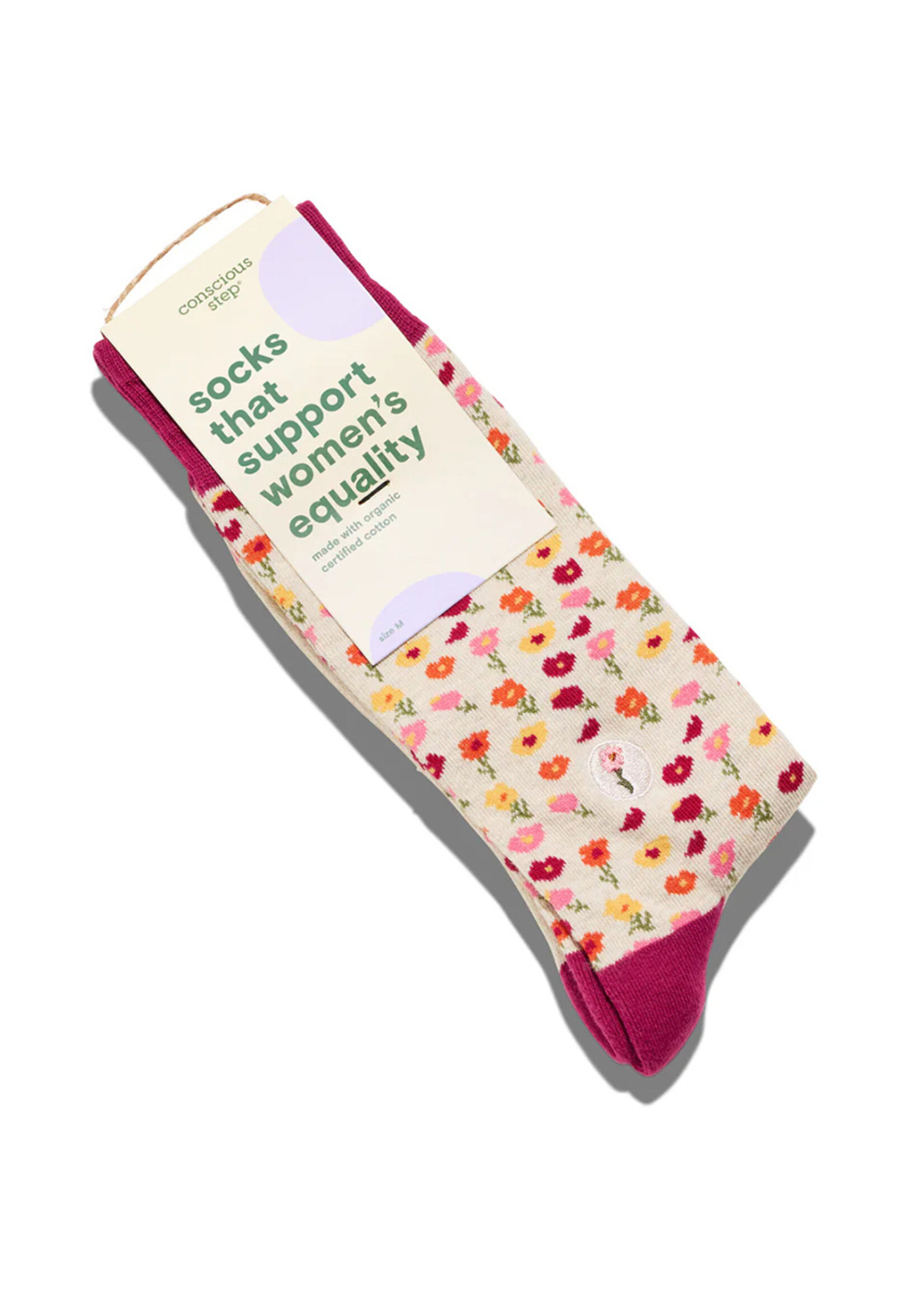 Conscious Step Men's Pink Floral Socks - Supports Women's Equality
