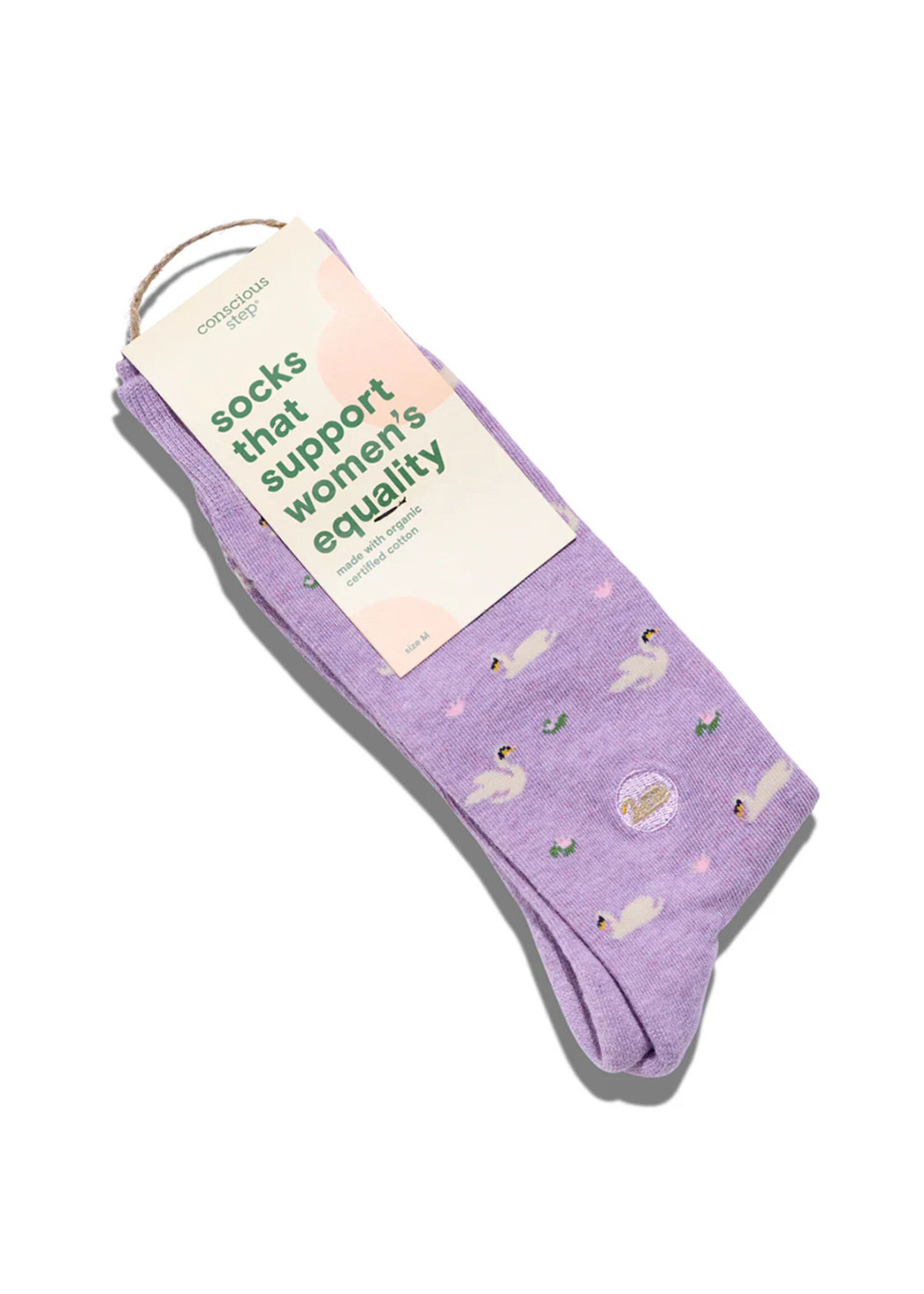 Conscious Step Women's Purple Swan Socks - Supports Women's Equality