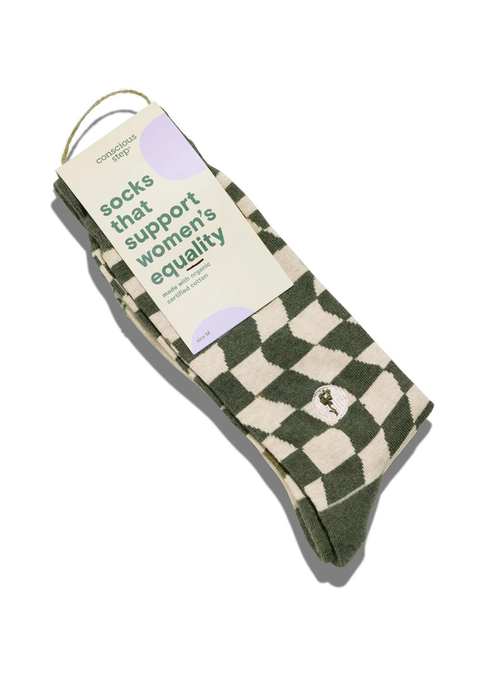 Conscious Step Women's Green Groovy Grid Socks - Supports Women's Equality