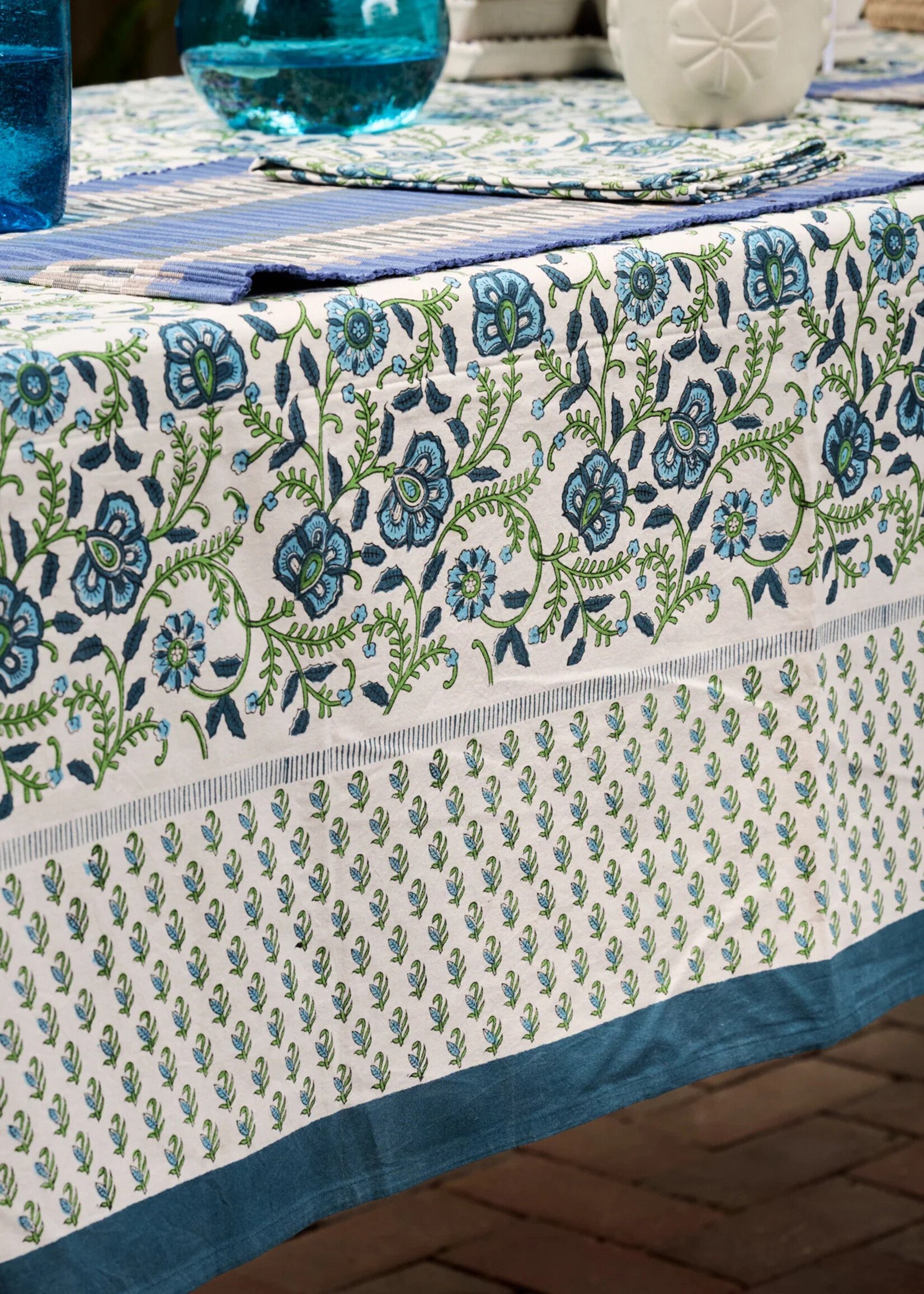 Ten Thousand Villages Sharan Floral Tablecloth - 60in x 90in