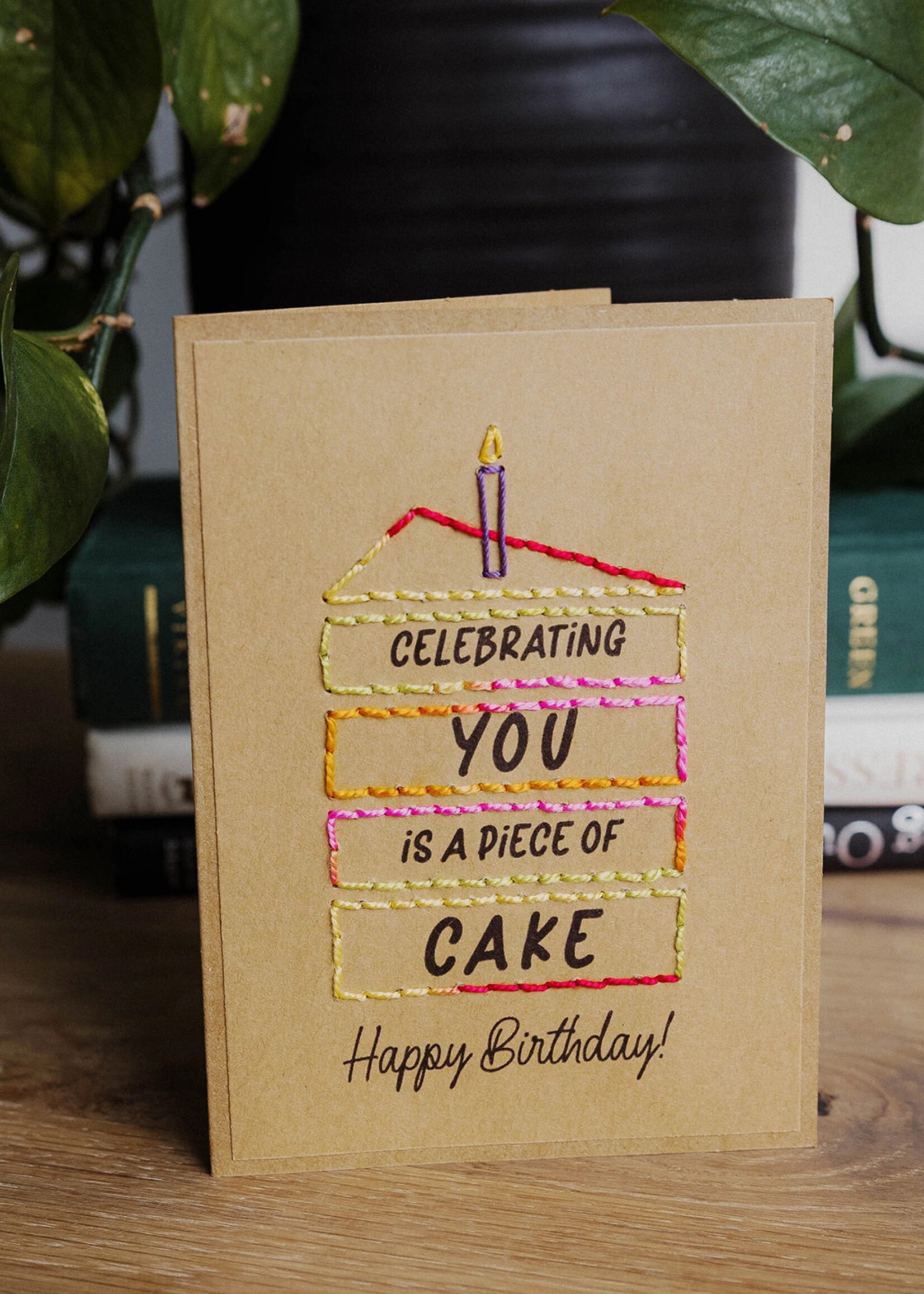 Rosie's Boutique Haiti Celebrating You Piece of Birthday Cake Handstitched Card