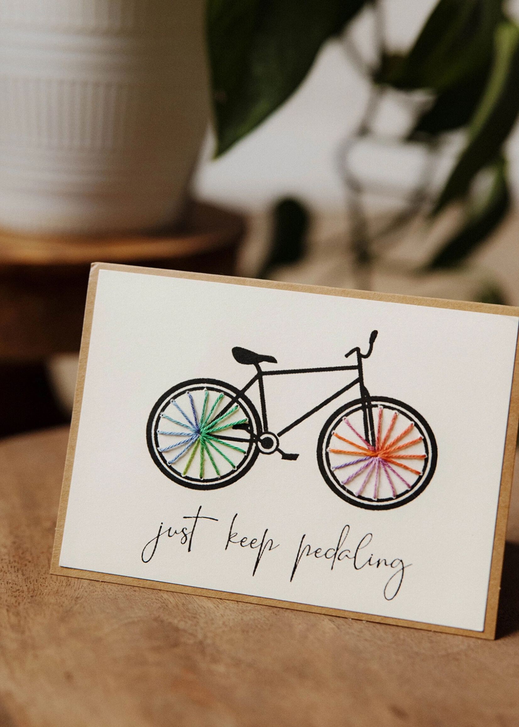 Rosie's Boutique Haiti Just Keep Pedaling Bike Handstitched Card