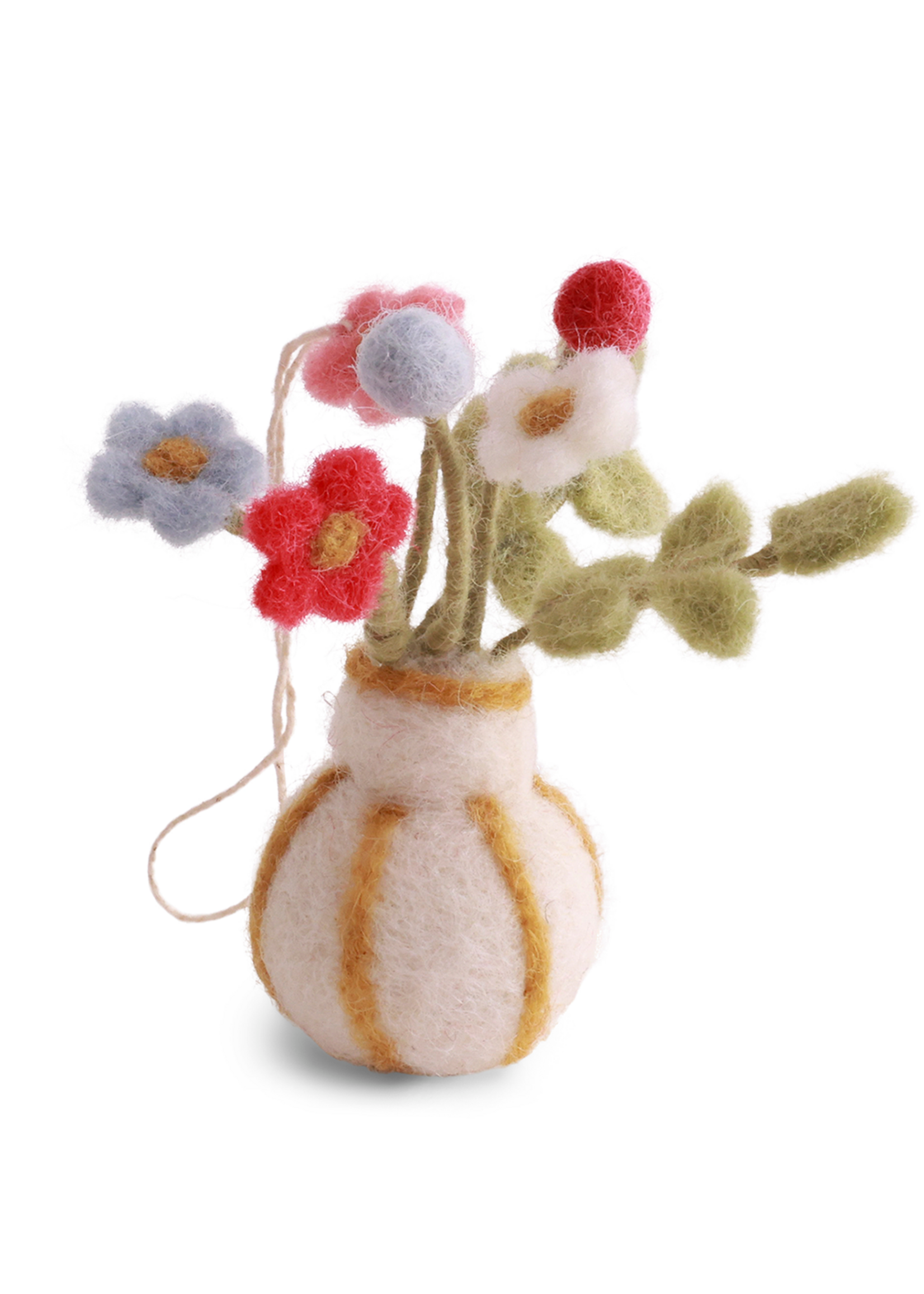 Gry and Sif Felt Ornament Vase with Stripes & Flowers