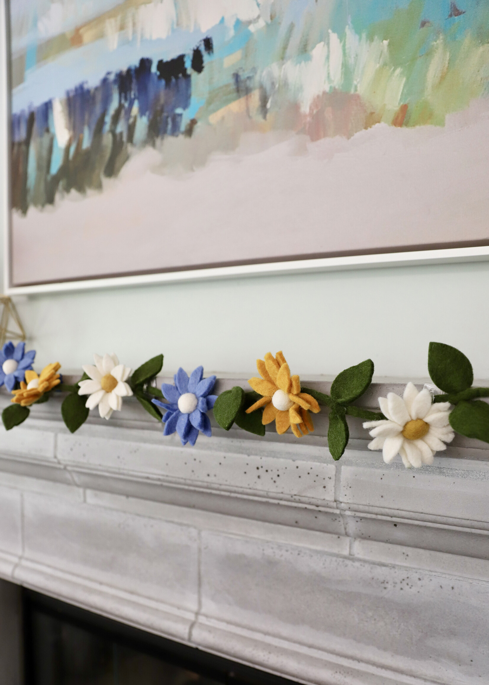 The Winding Road Blue, White and Yellow Daisy Felt Garland