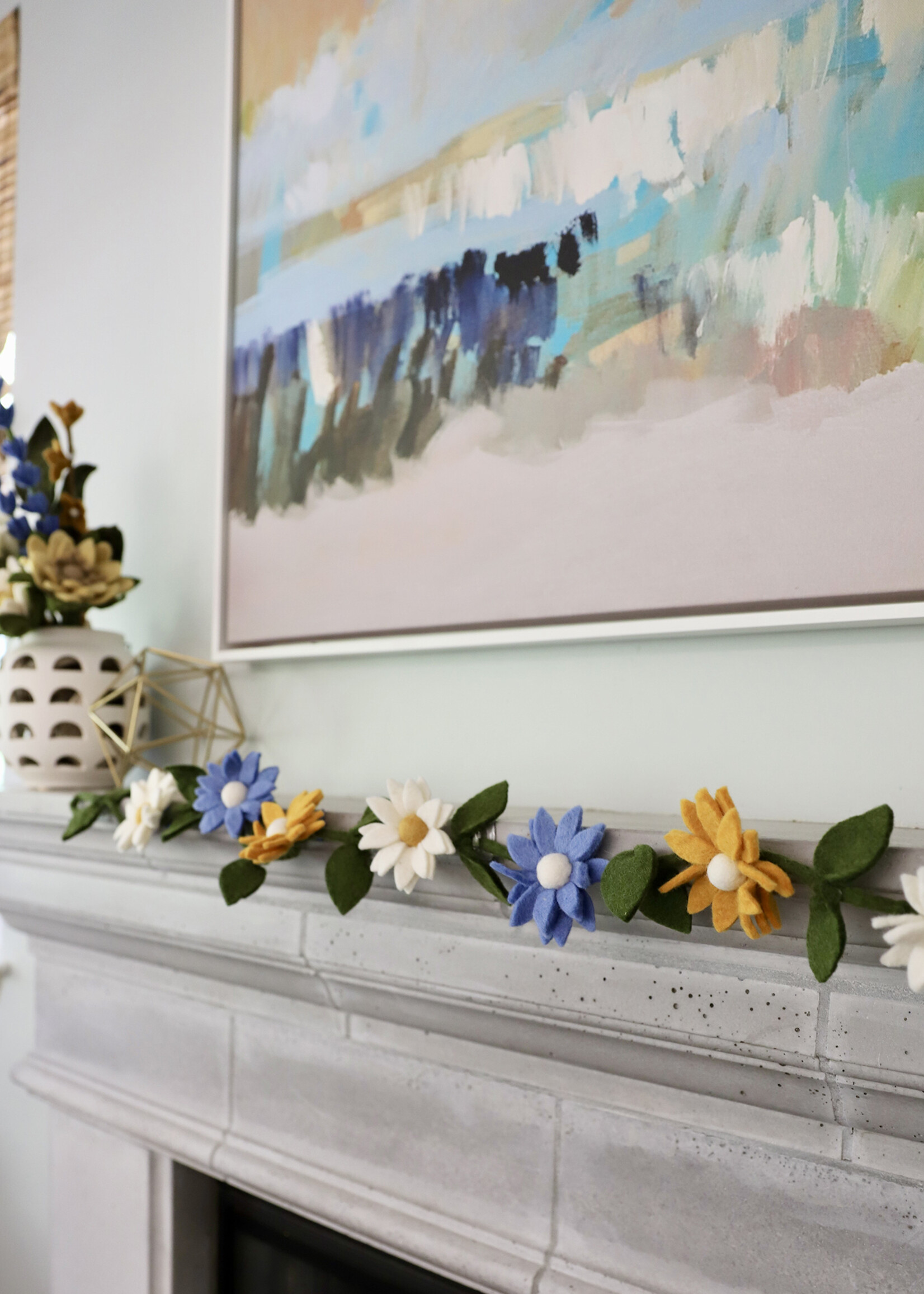 The Winding Road Blue, White and Yellow Daisy Felt Garland