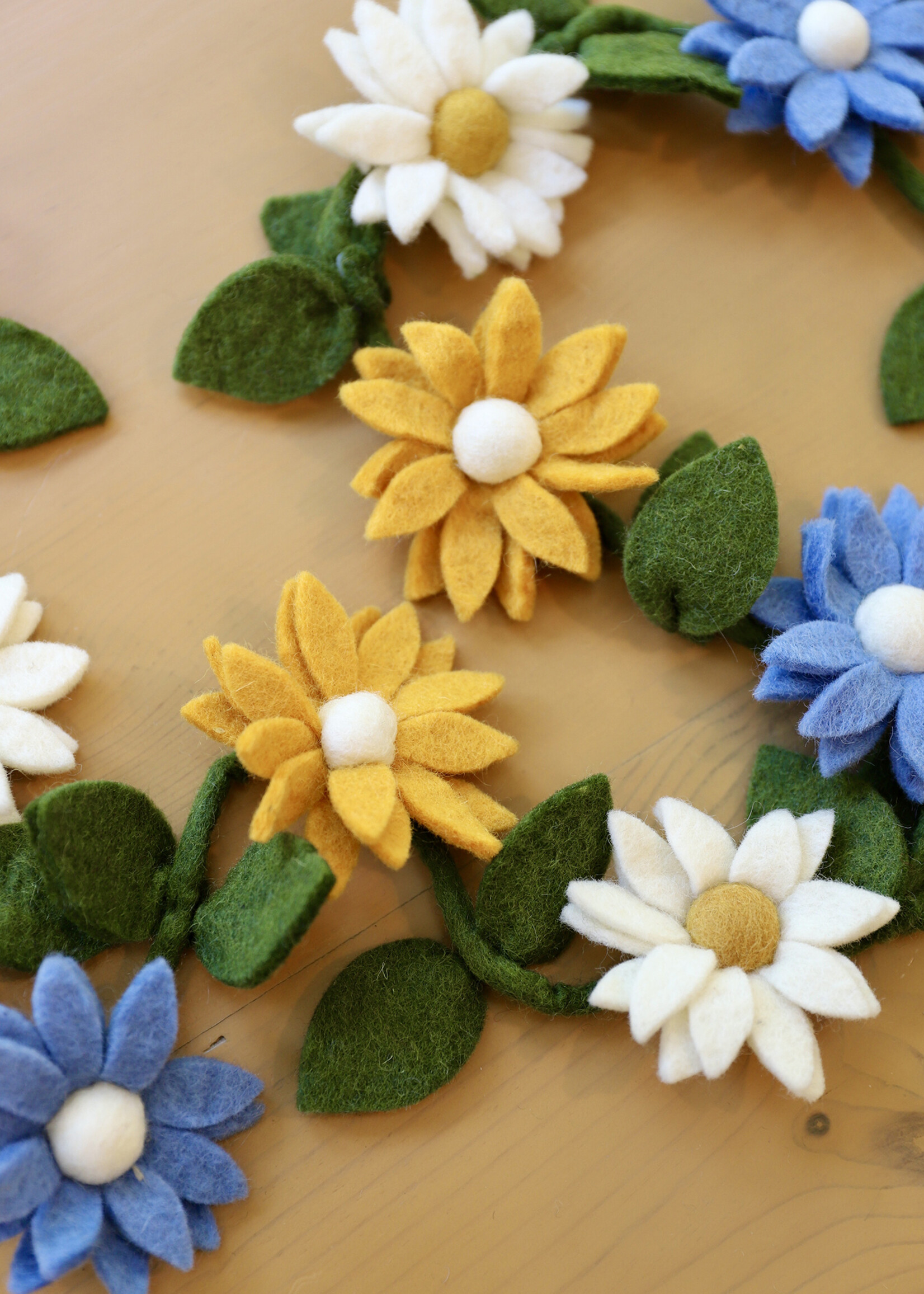 The Winding Road Blue, White and Yellow Daisy Felt Garland