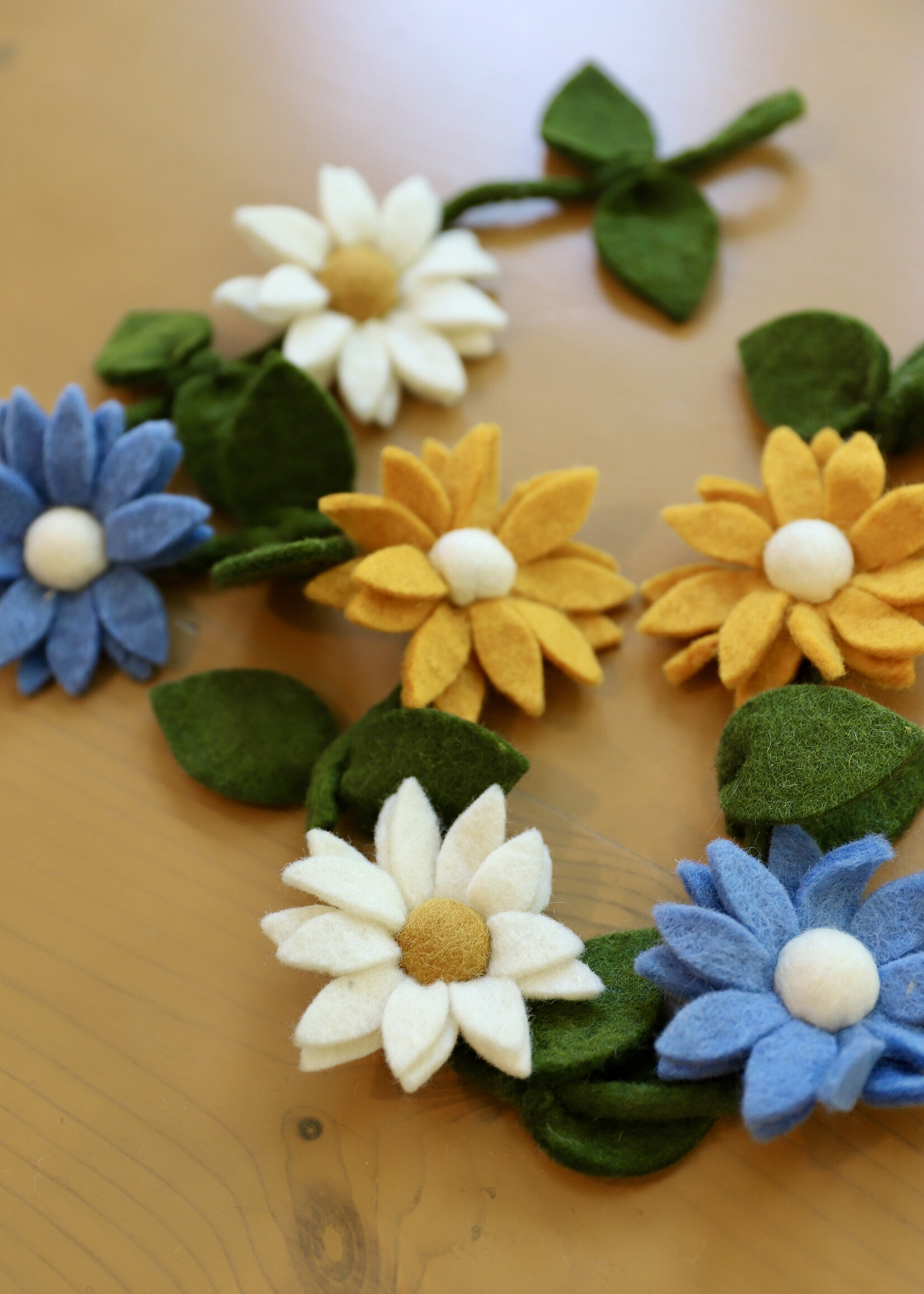 The Winding Road Blue, White and Yellow Daisy Felt Garland