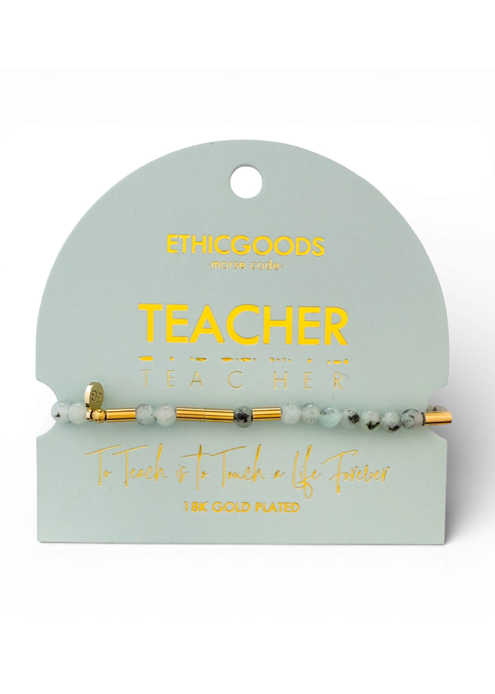 Ethic Goods Morse Code Gold & Stone Beaded Bracelet - TEACHER
