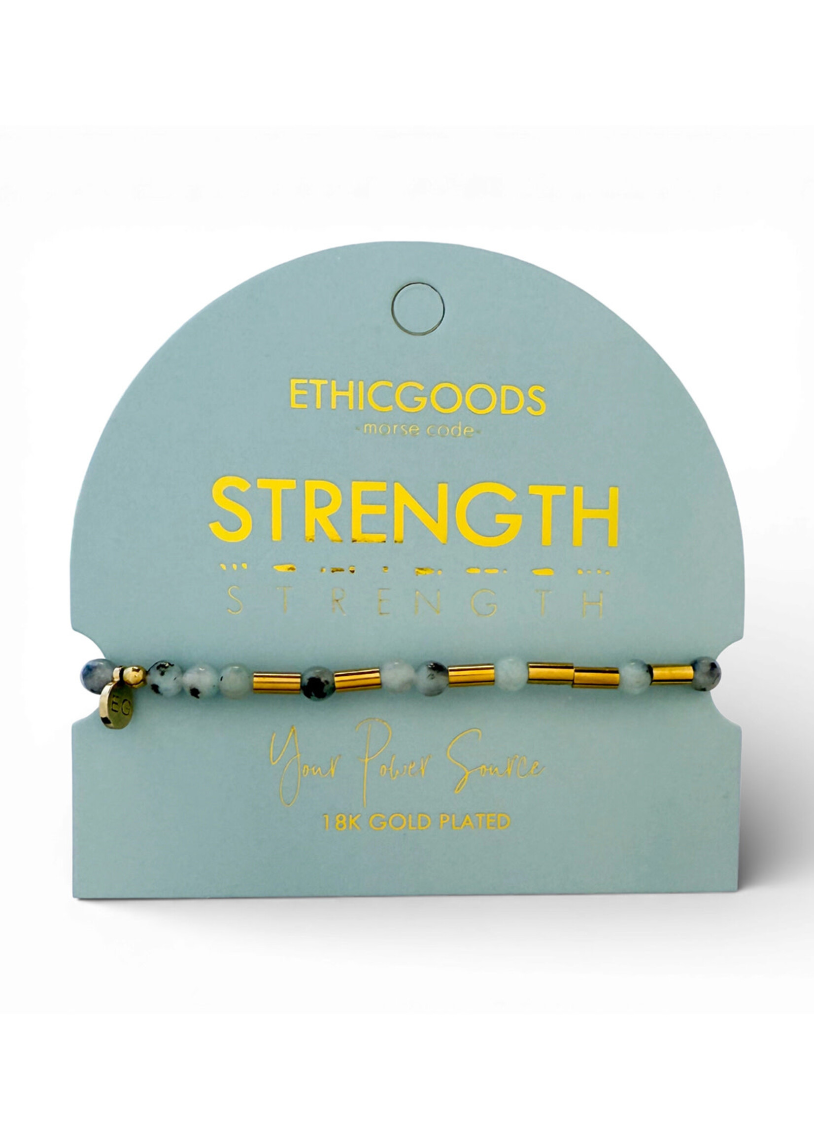Ethic Goods Morse Code Gold & Stone Beaded Bracelet - STRENGTH