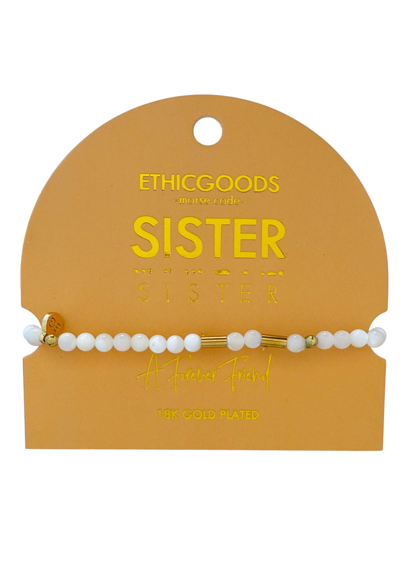 Ethic Goods Morse Code Gold & Stone Beaded Bracelet - SISTER
