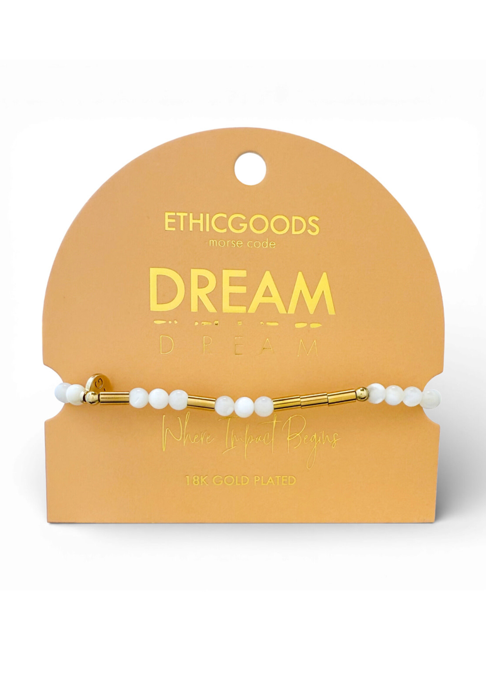 Ethic Goods Morse Code Gold & Stone Beaded Bracelet - DREAM